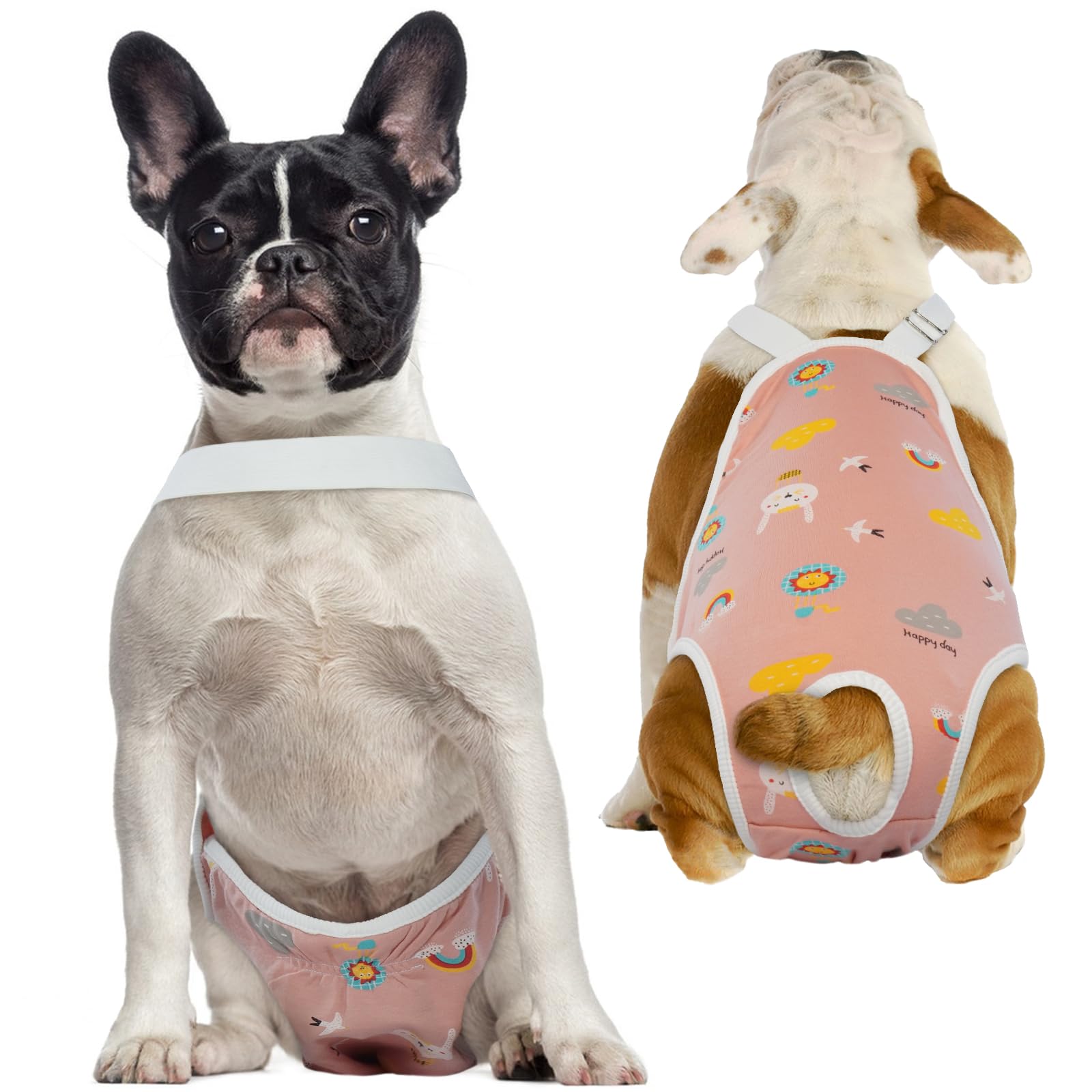 Qbleev Dog Diapers Female Sanitary Pantie With Adjustable Suspender, Reusable Doggie Diaper Cozy Underwear For Female Girl Dogs In Heat Period, Breathable Cotton Briefs For Teddy Corgi French Bulldog
