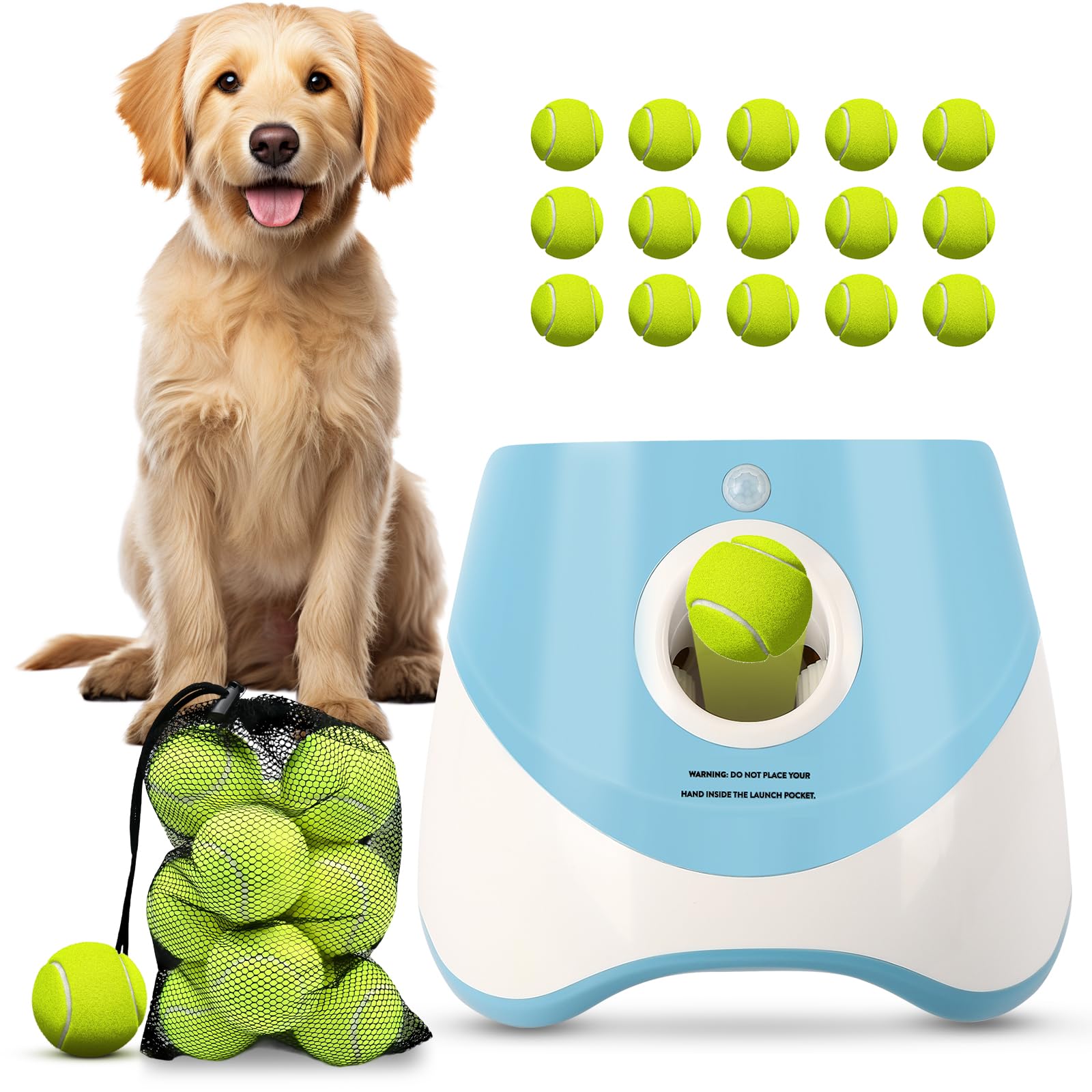 FAHKNS Automatic Dog Ball Launcher for Small Dogs, Indoor/Outdoor Interactive Dog Toy,USB Rechargeable Ball Thrower,10-30 Ft,Inc