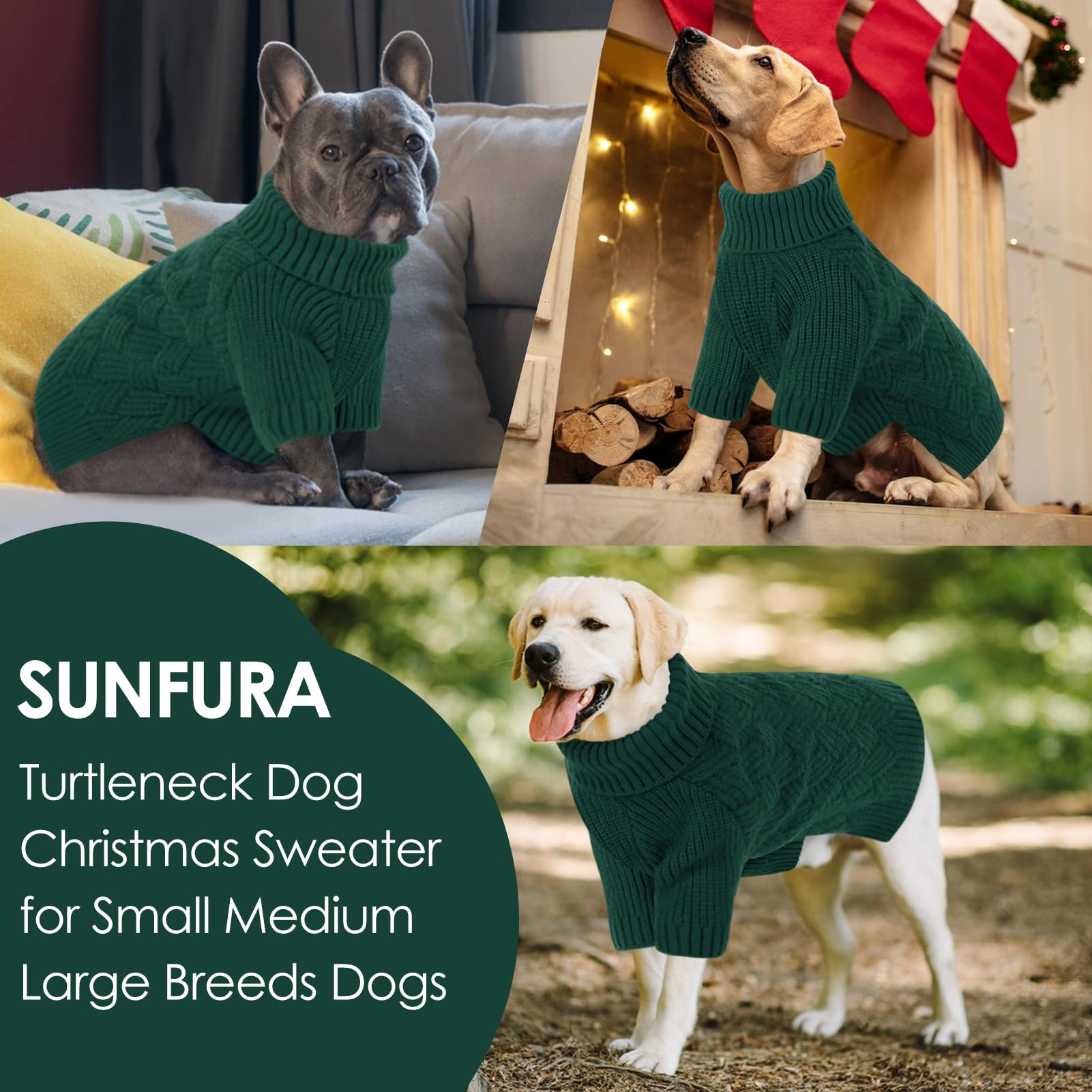 SUNFURA Dog Sweater Large Size Dog, XXL Dog Sweaters for Extra Large Dogs, Doggy Warm Turtleneck Christmas Sweatshirt Cold Weath