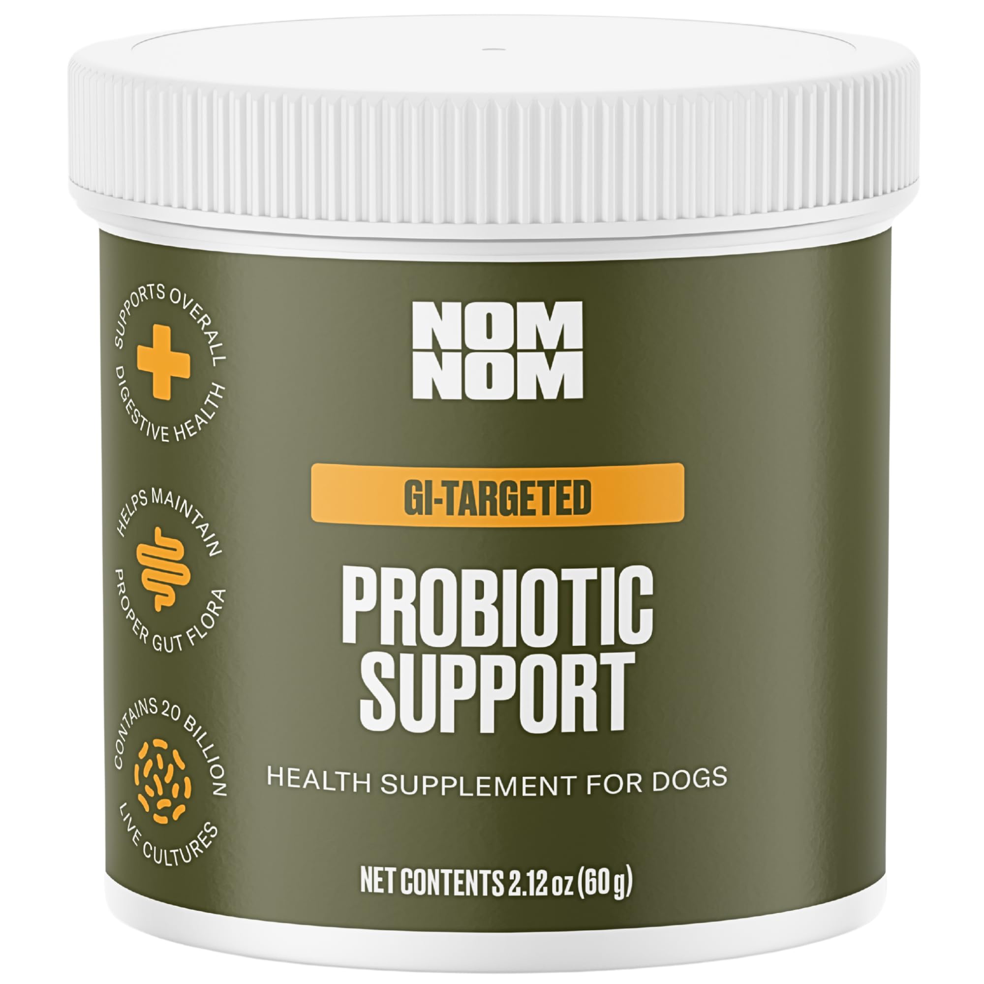 Nom Nom Dog GI-Targeted Probiotic Support - with Prebiotic Fiber, Inulin, and Saccharomyces boulardii - Gut Health Dog Probiotic