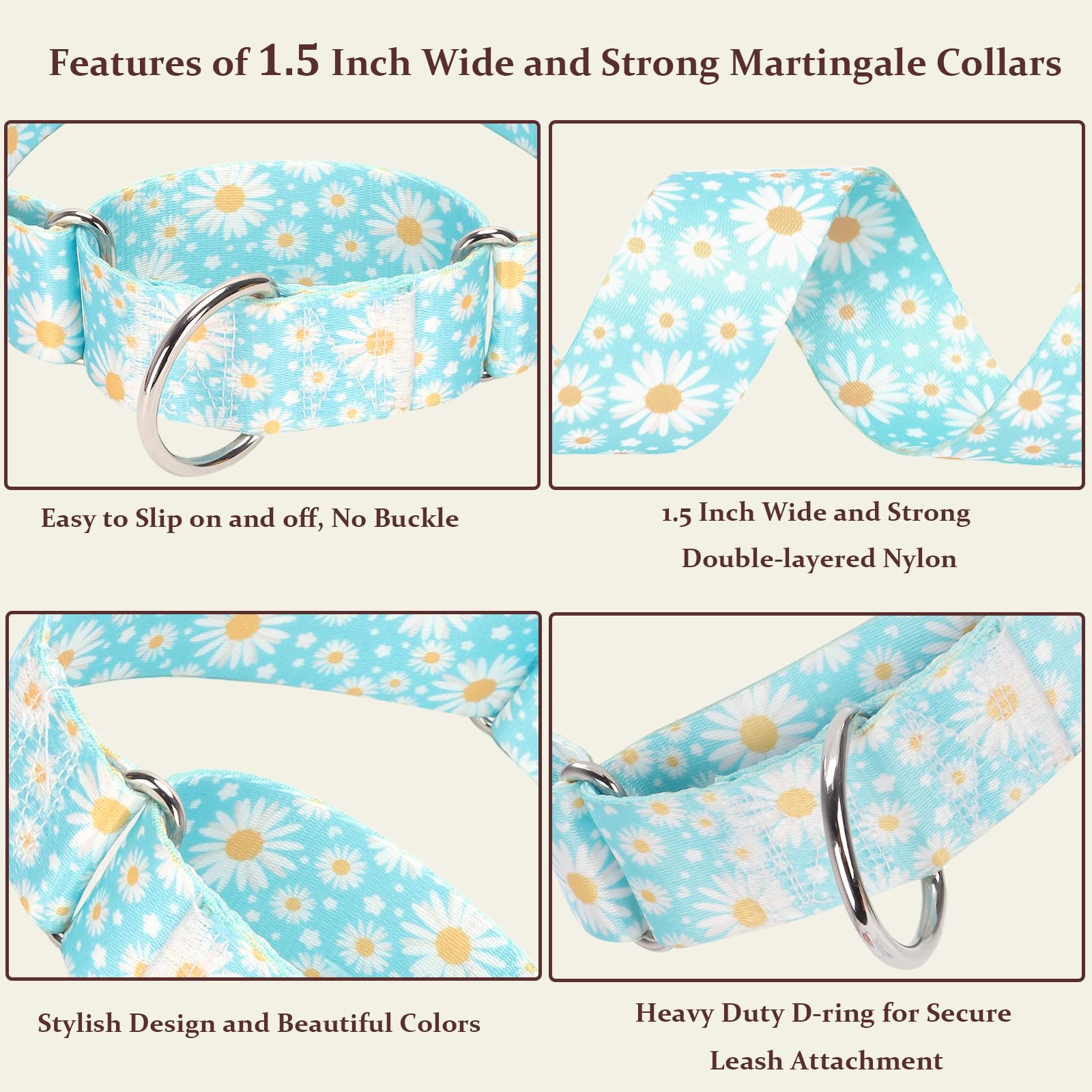 1.5 Inch Martingale Dog Collar - No Pull Nylon Training Collar For Medium, Large & Xl Dogs | Heavy Duty Adjustable Choke-Free Co