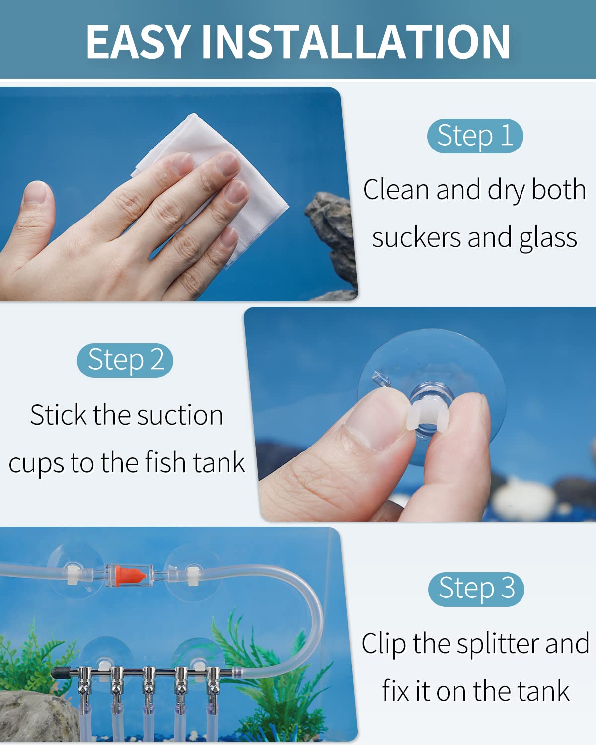 Pawfly 5-Way Aquarium Air Flow Control Lever Valve Manifold For Air Pumps Fish Tank Multi-Port Distributor Splitter With 5 Non-Return Check Valves And 6 Suction Cup Clips