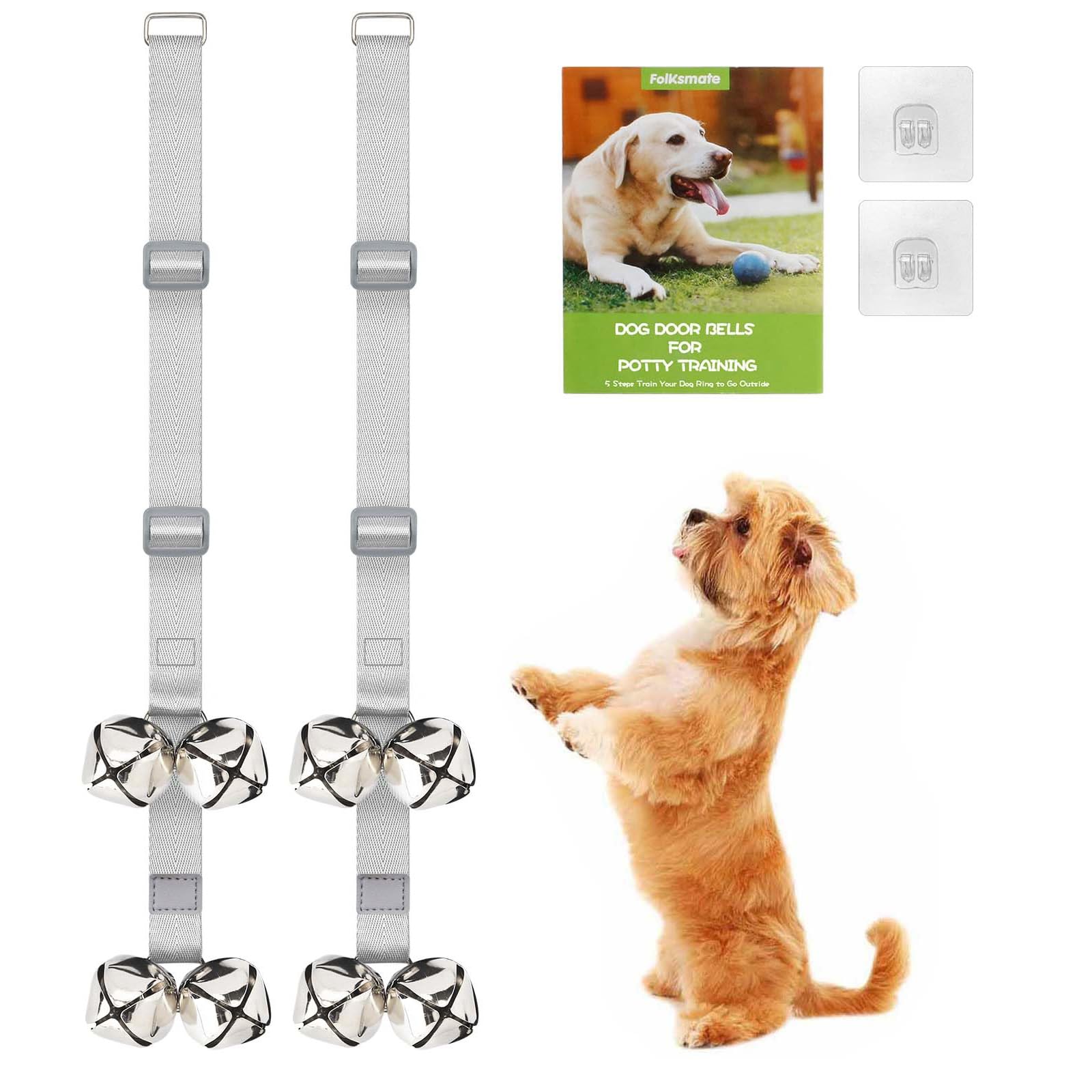 Folksmate Dog Doorbells For Potty Training, 2 Packs Dog Door Bells With Extra Loud Bells Adjustable For Dogs Training, Housebrea