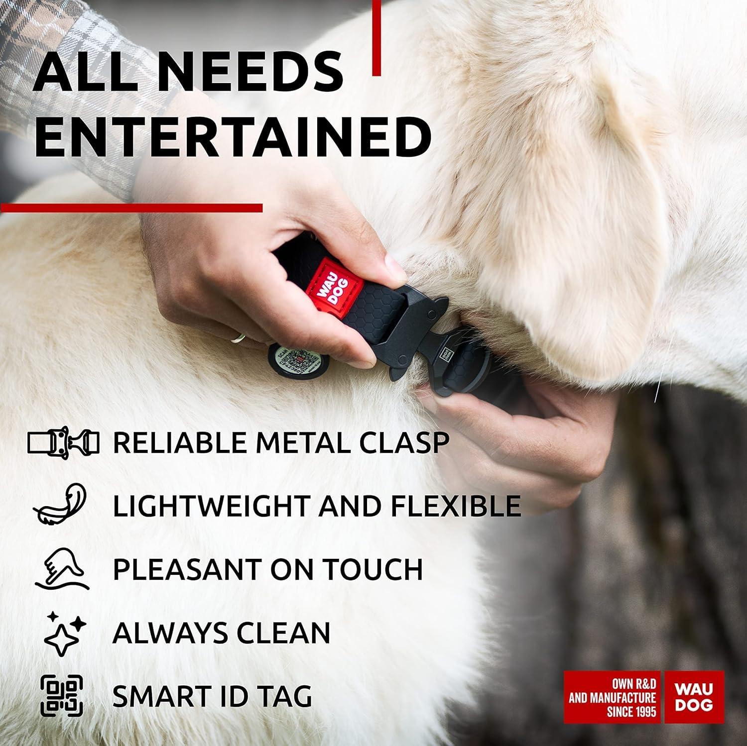 Waudog Waterproof Dog Collar - Adjustable Dog Collar For Large Dogs, Small And Medium Dogs - Heavy Duty Collars With Durable Met