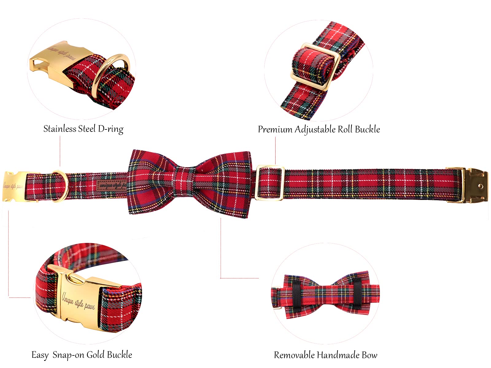 Unique Style Paws Christmas Dog Collar Bow Tie Collar Adjustable Collars For Dogs Small Medium Large