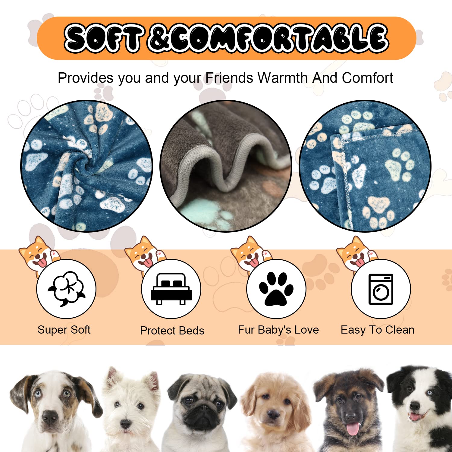 1 Pack 3 Dog Blankets - Super Soft Fluffy Premium Fleece Pet Blanket - Medium & Large Sizes - Gray & Blue - 31X41 Inch