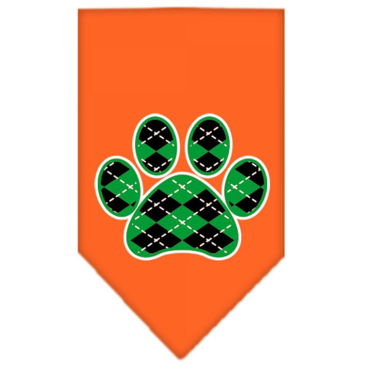 Pet and Dog Bandana Screen Printed, &quot;Green Argyle Paw&quot; Orange Large