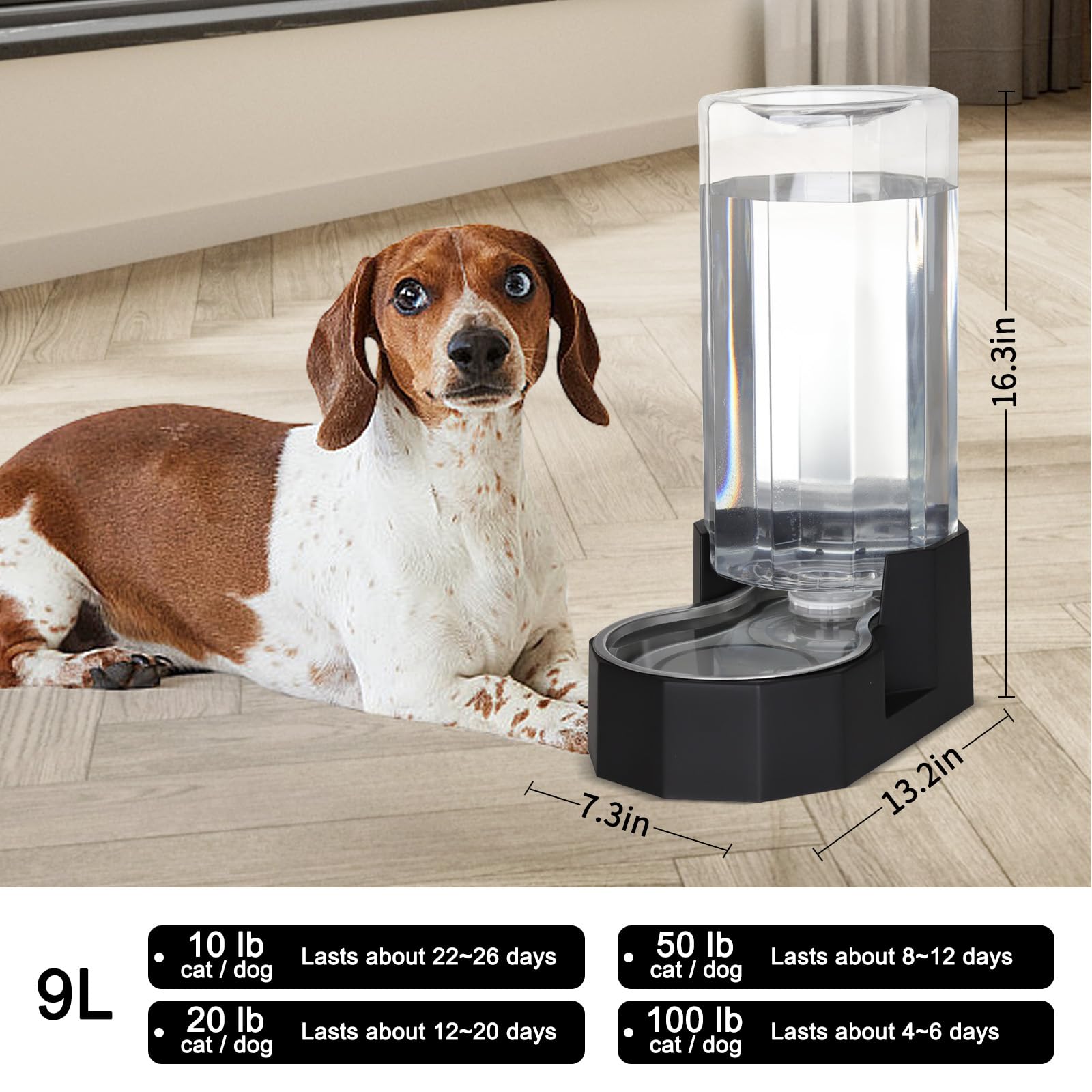 Sfozstra Automatic Pet Water Dispenser With Stainless Steel Bowl, Gravity Waterer, Angular Water Feeder For Small To Large Dogs
