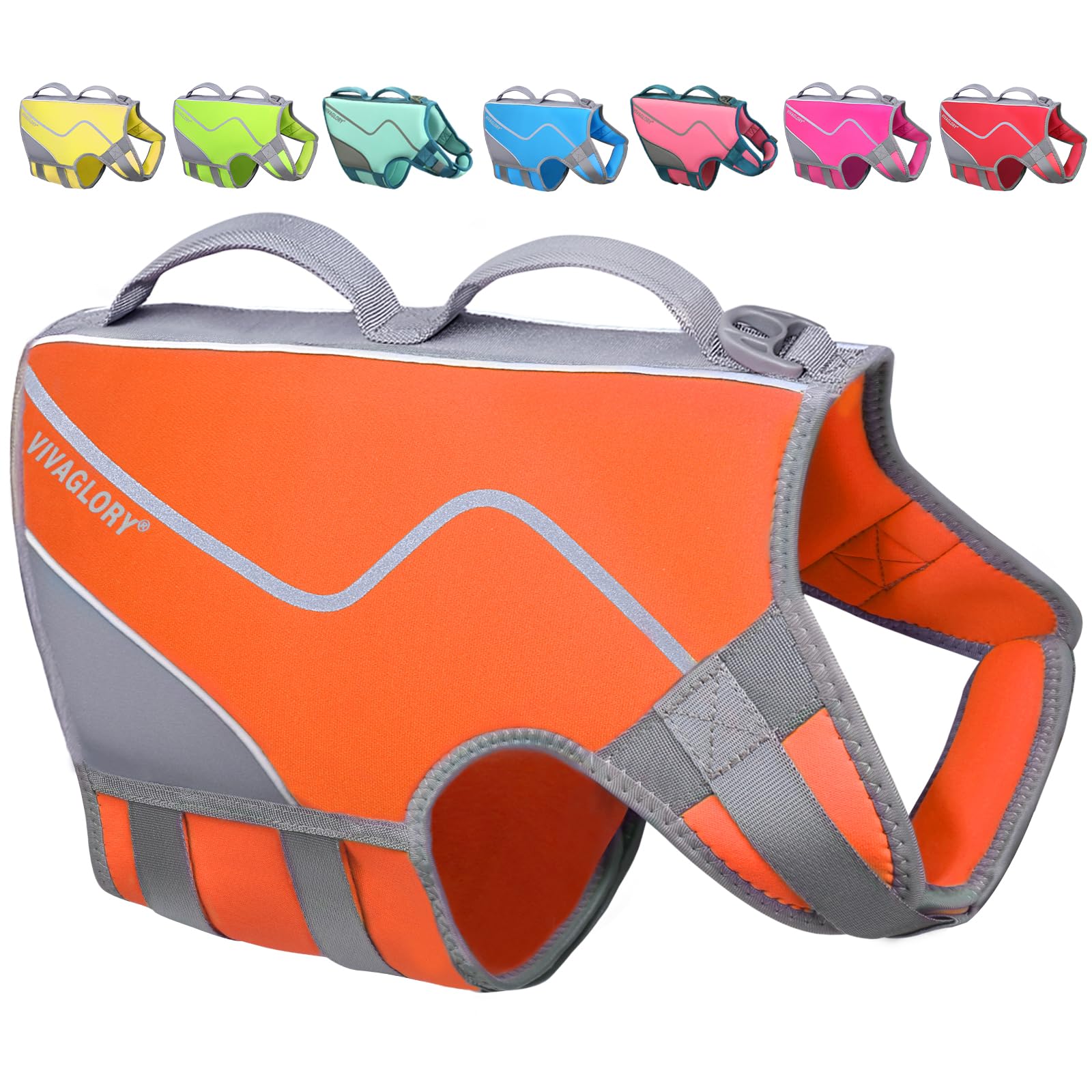 Vivaglory Neoprene Dog Life Jacket Dog Swim Vest For Boating Hunting & Swimming, Lightweight With Leash Ring, L, Orange