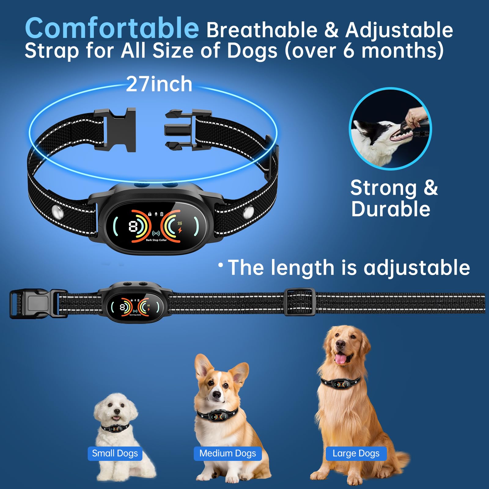 Smoothway Dog Bark Collar, Auto Bark Collar With Adjustable Sensitivity & 4 Modes, Ip67 Waterproof Rechargeable Anti Barking Col