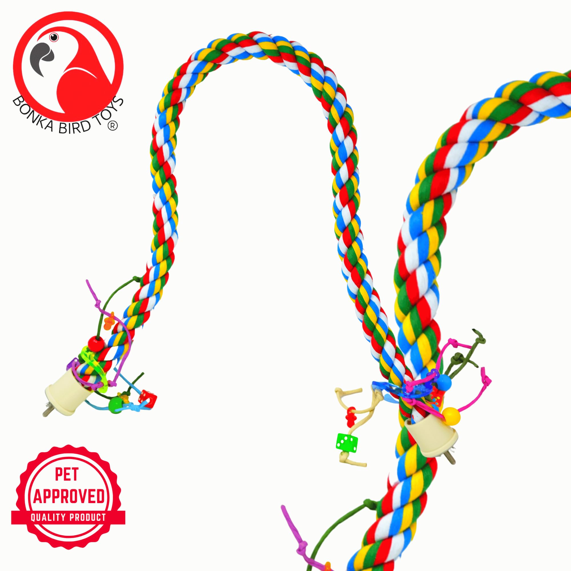 Bonka Bird Toys 1114 Huge Rope Charm Perch (48'' X 1.25'') Parrot Cage Toy, Amazon,Macaw, Cockatoo, And Similar