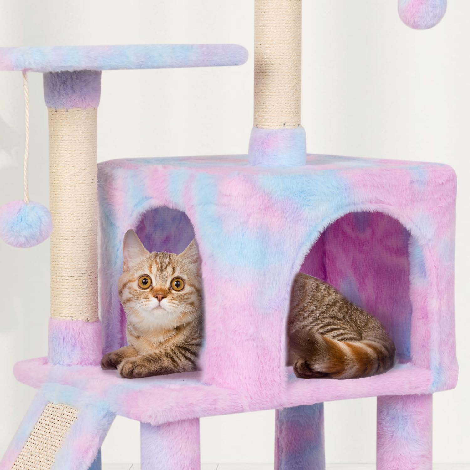 Miao Paw Rainbow Cute Cat Tree For Indoor Cat Tower With Scratching Post Modern Activity House Hammock Hanging Ball Condo With B