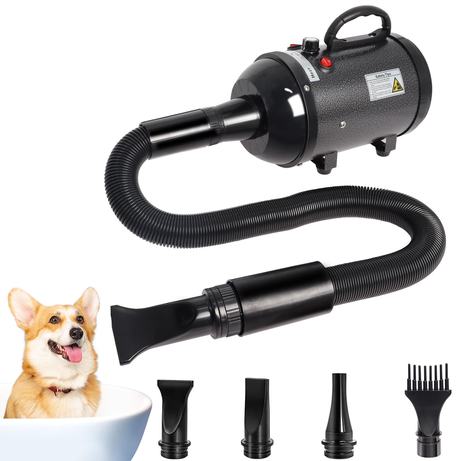 Hoqqf Dog Dryer For Large Dogs 5.2Hp 3800W High Velocity Pet Hair Dryers With Heater For Grooming, Spind Temperature Adjustable 