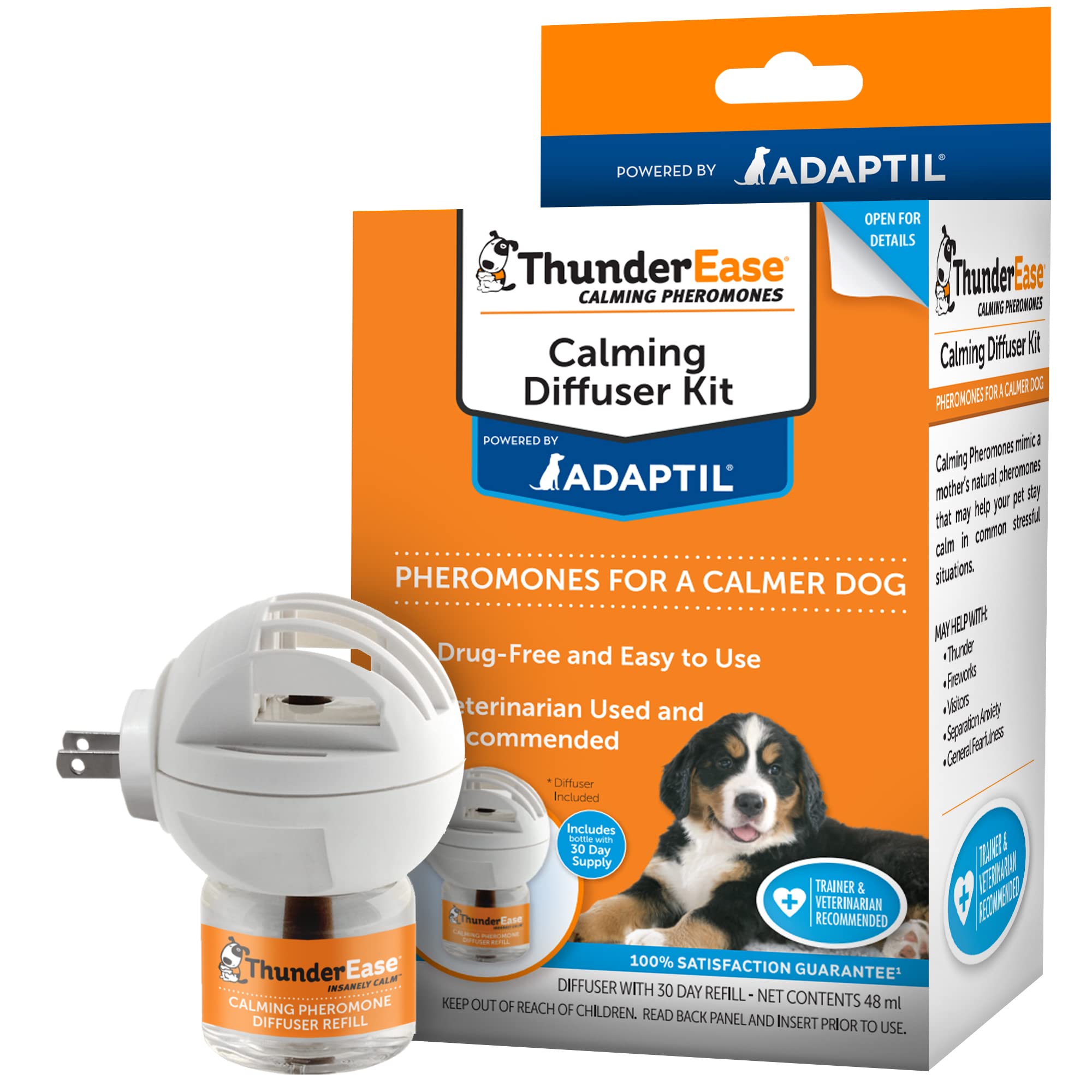 ThunderEase Dog Calming Pheromone Diffuser Kit | Powered by ADAPTIL | Vet Recommended to Relieve Separation Anxiety, Stress Bark