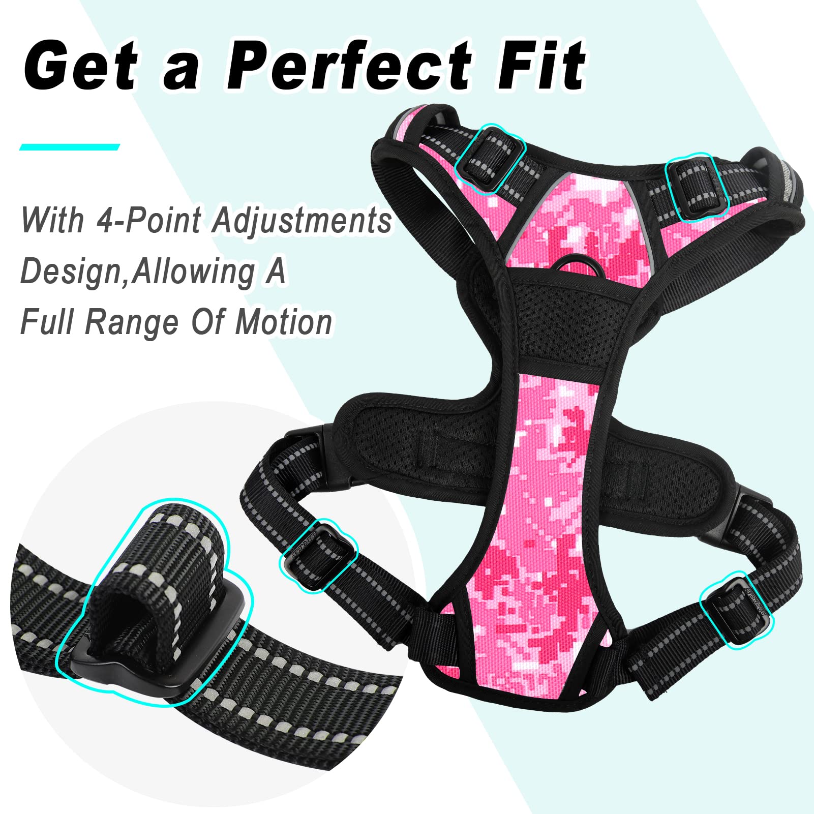 Barkbay No Pull Dog Harness Large Step In Reflective Dog Harness With Front Clip And Easy Control Handle For Walking Training Running(Pink Camo,M)