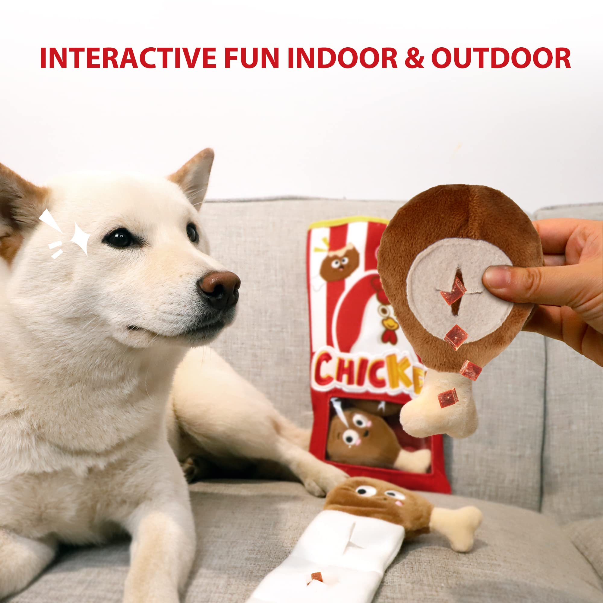 Gigwi Interactive Squeaky Dog Toys, Hide and Seek Dog Toys for Boredom and Stimulating, Funny Crinkle Dog Toy Set Bucket, 2-in-1