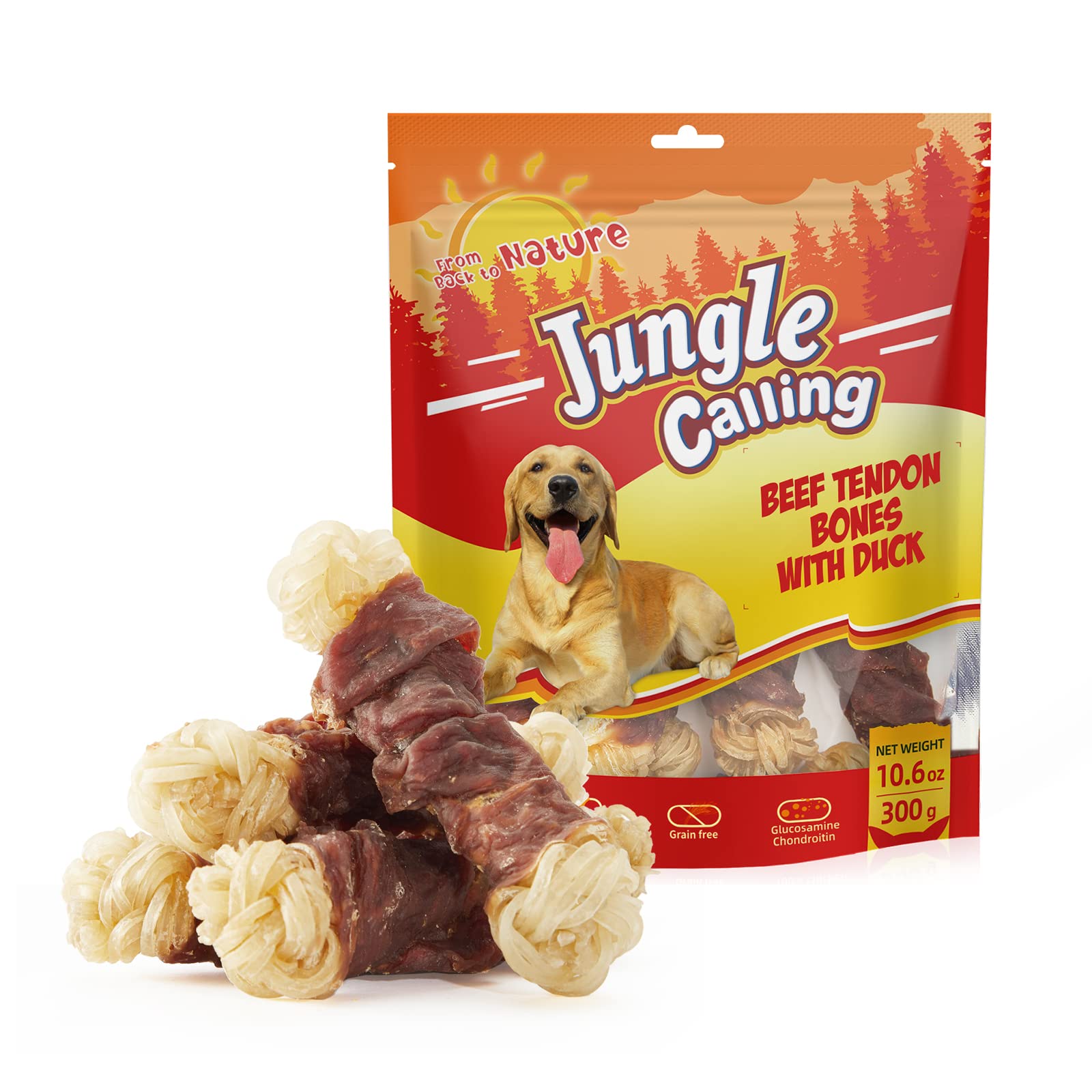 Jungle Calling Beef Tendons for Dogs, Duck Wrapped Tendons Dog Chews Long Lasting Hip and Joint Supplement for Dogs with Glucosa