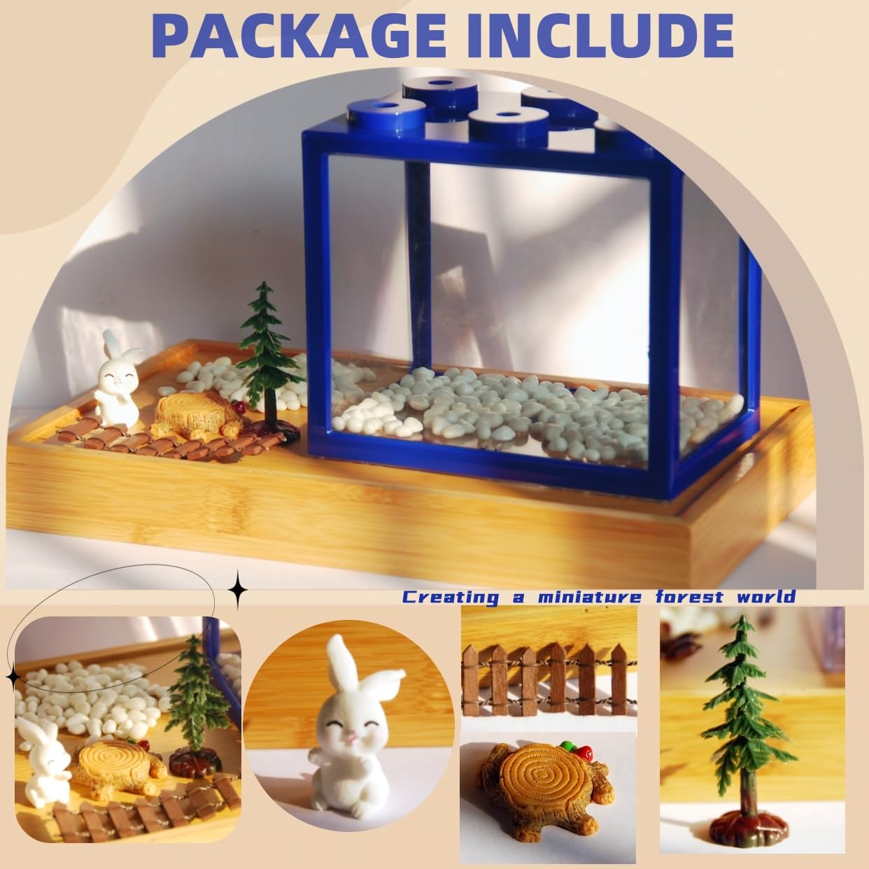 Small Betta Fish Tank, Stackable Mini Aquarium Tank Kit with Aquarium Gravel & Forest Micro Landscape, 0.6 Gallon Acrylic Cube F