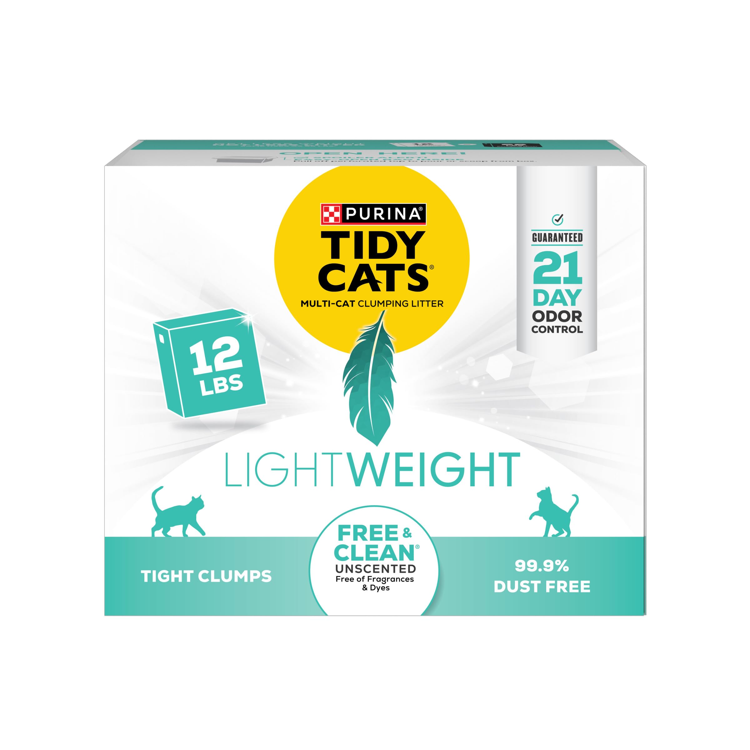 Purina Tidy Cats Low Dust, Clumping Cat Litter Odor Control, Lightweight Free And Clean Unscented, Multi Cat Litter - 12 Lb. Box
