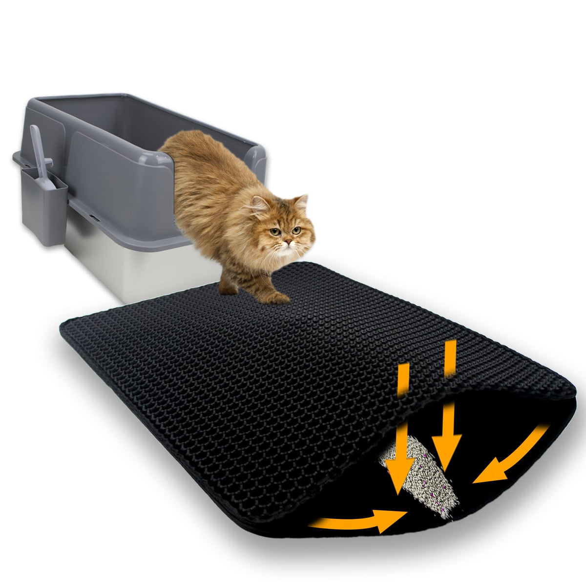 Flasidu Cat Litter Box Mat Double Layer Trapping Mat Easy-Clean Waterproof Urine Proof(Black 35X24In)