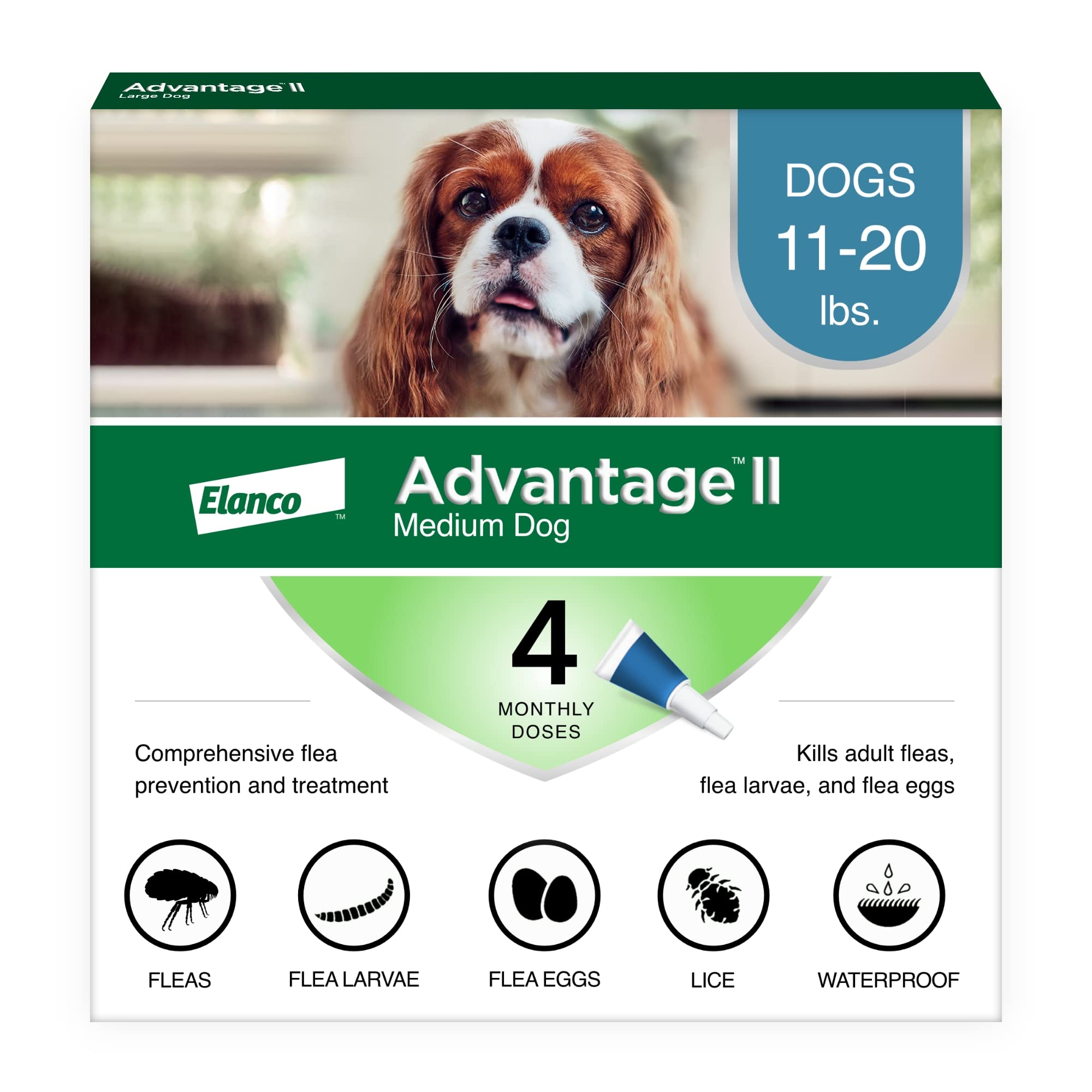 Advantage Ii Medium Dog Vet-Recommended Flea Treatment & Prevention | Dogs 11-20 Lbs. | 4-Month Supply