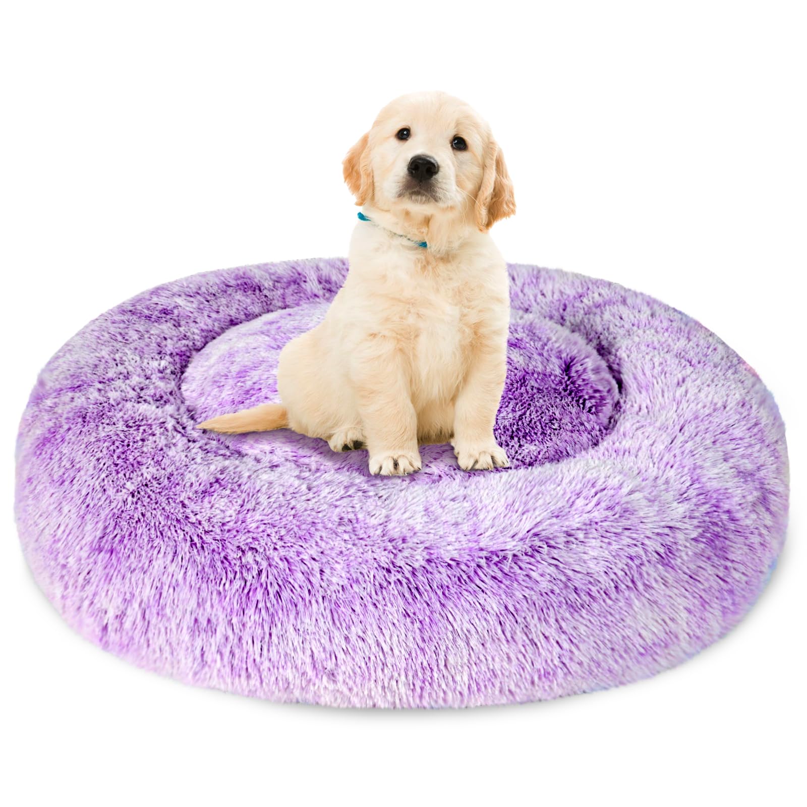 Patas Lague Calming Xl Dog Bed For Large Dogs, Fluffy Soft Cozy Cat Bed, Faux Fur Anti-Anxiety Plush Donut Cuddler, Washable Pet