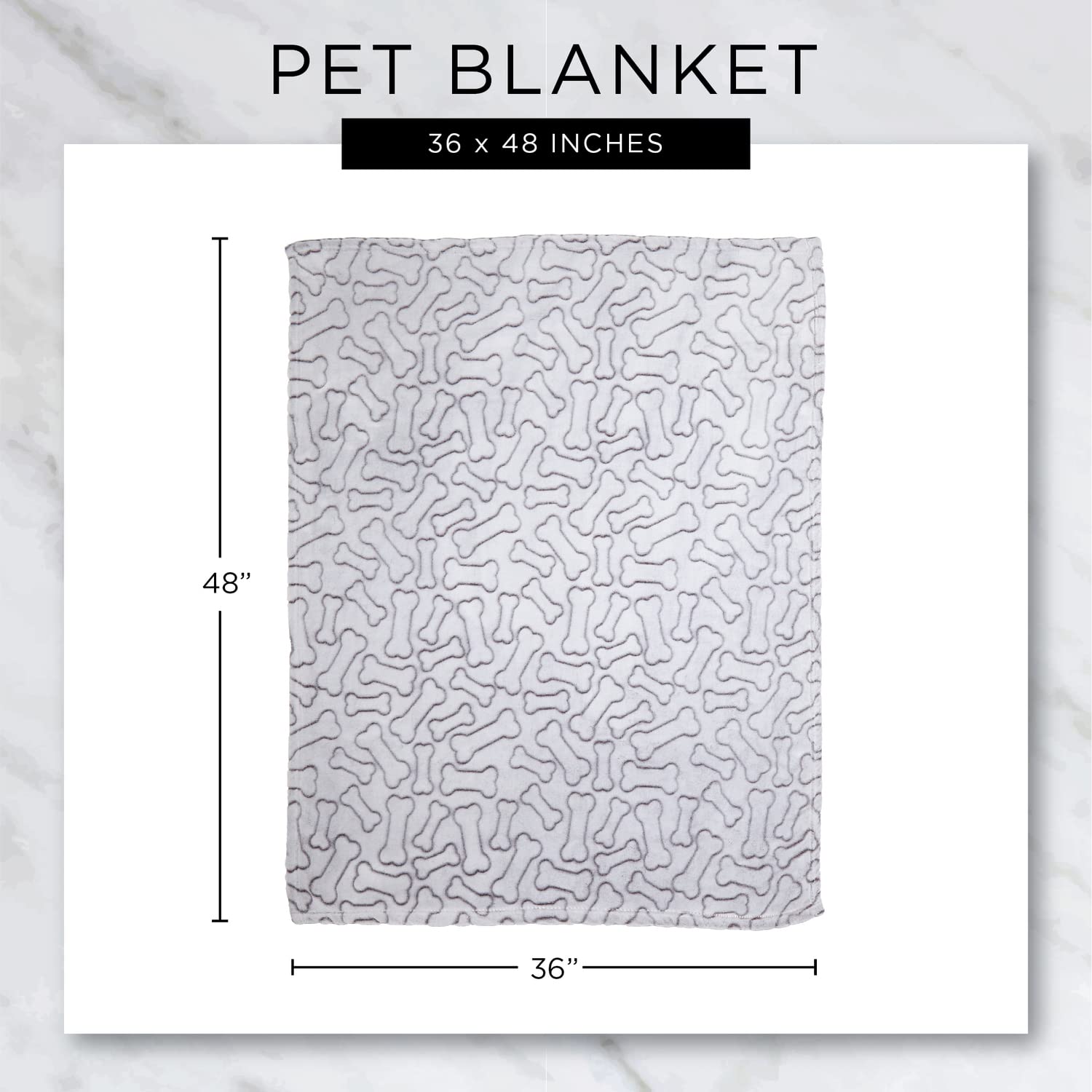 Bone Dry Embossed Bone Print Pet Blanket, 36x48, Black