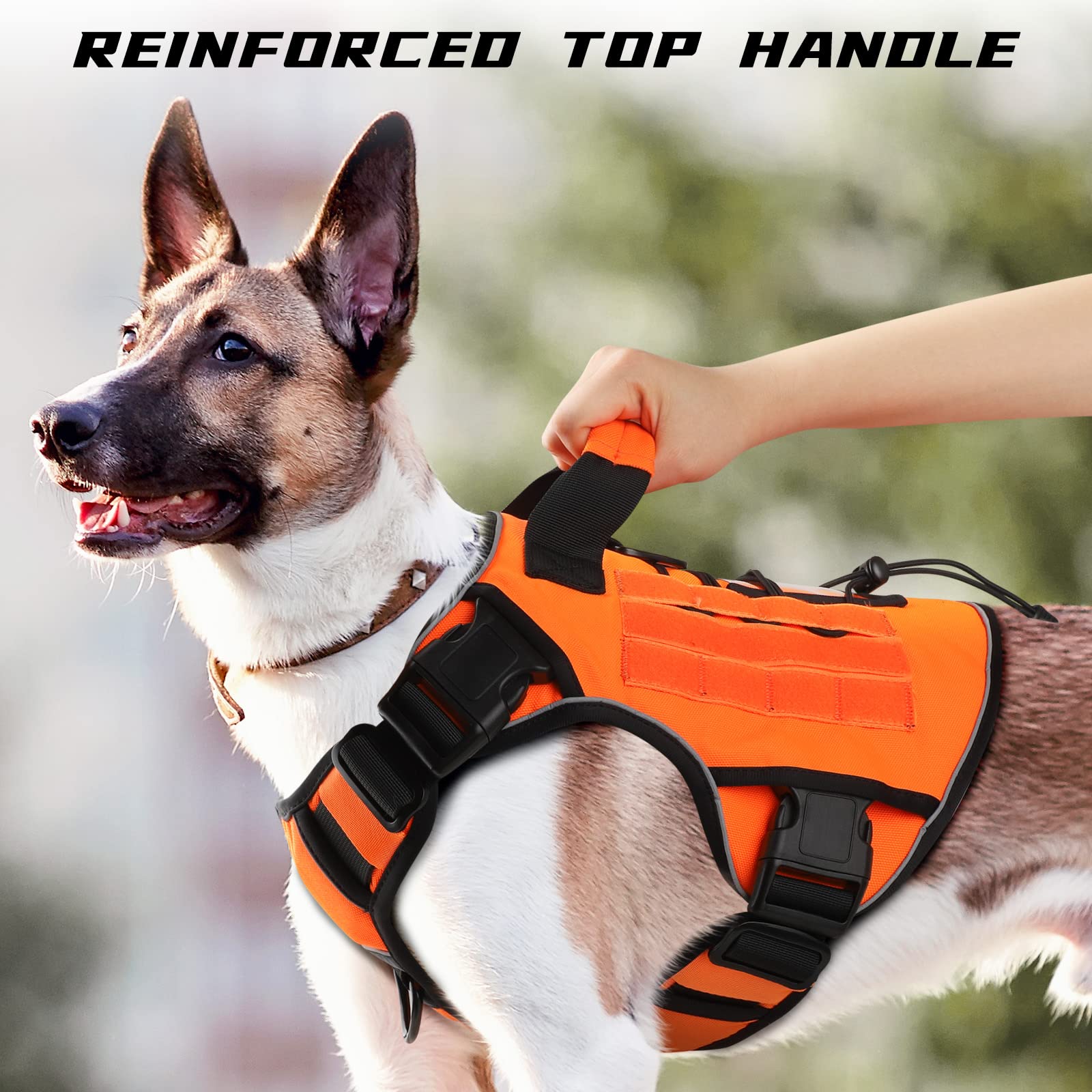 Wingoin Orange Tactical Dog Harness Vest For Large Dogs No Pull Adjustable Reflective K9 Military Dog Service Dog Harnesses With Handle For Walking, Hiking, Training(L)