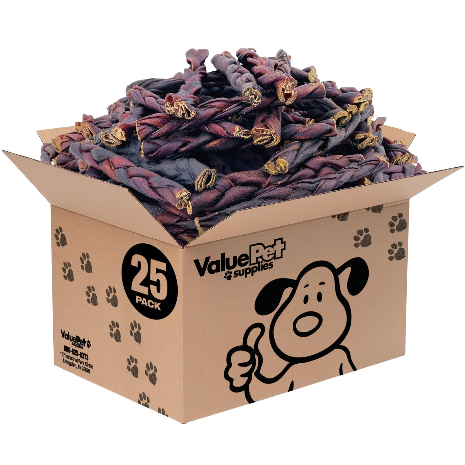 ValueBull Collagen Braided Sticks for Dogs, 6 Inch Medium Chews, Natural Long-Lasting Dog Treats, 25 Count Bulk Pack - Supports 