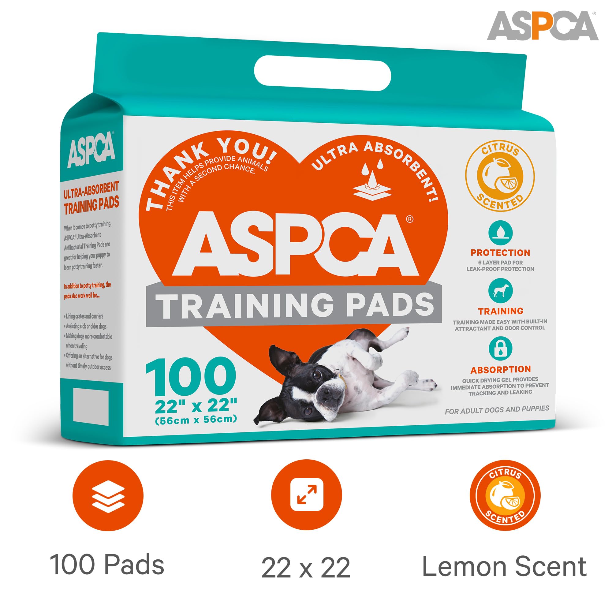 ASPCA Citrus Scented Training Pads, 22" x 22", Gray, 100 Pack, Model AS62931