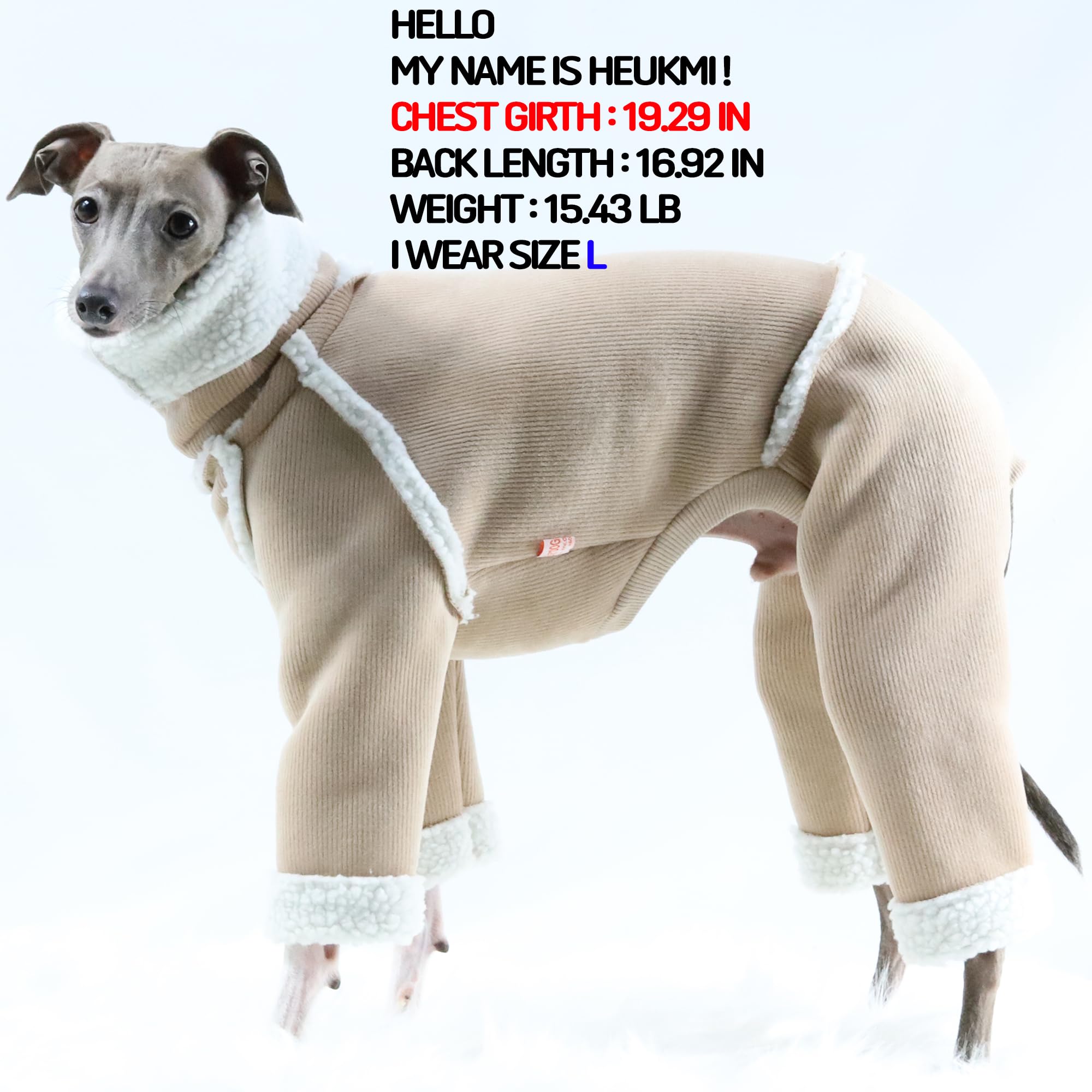 D Doggy Star Italian Greyhound Cold Weather Coat Warm Fleece Corduroy Sweater Turtleneck Onesie Clothes Whippet For Dog (L,Cordu