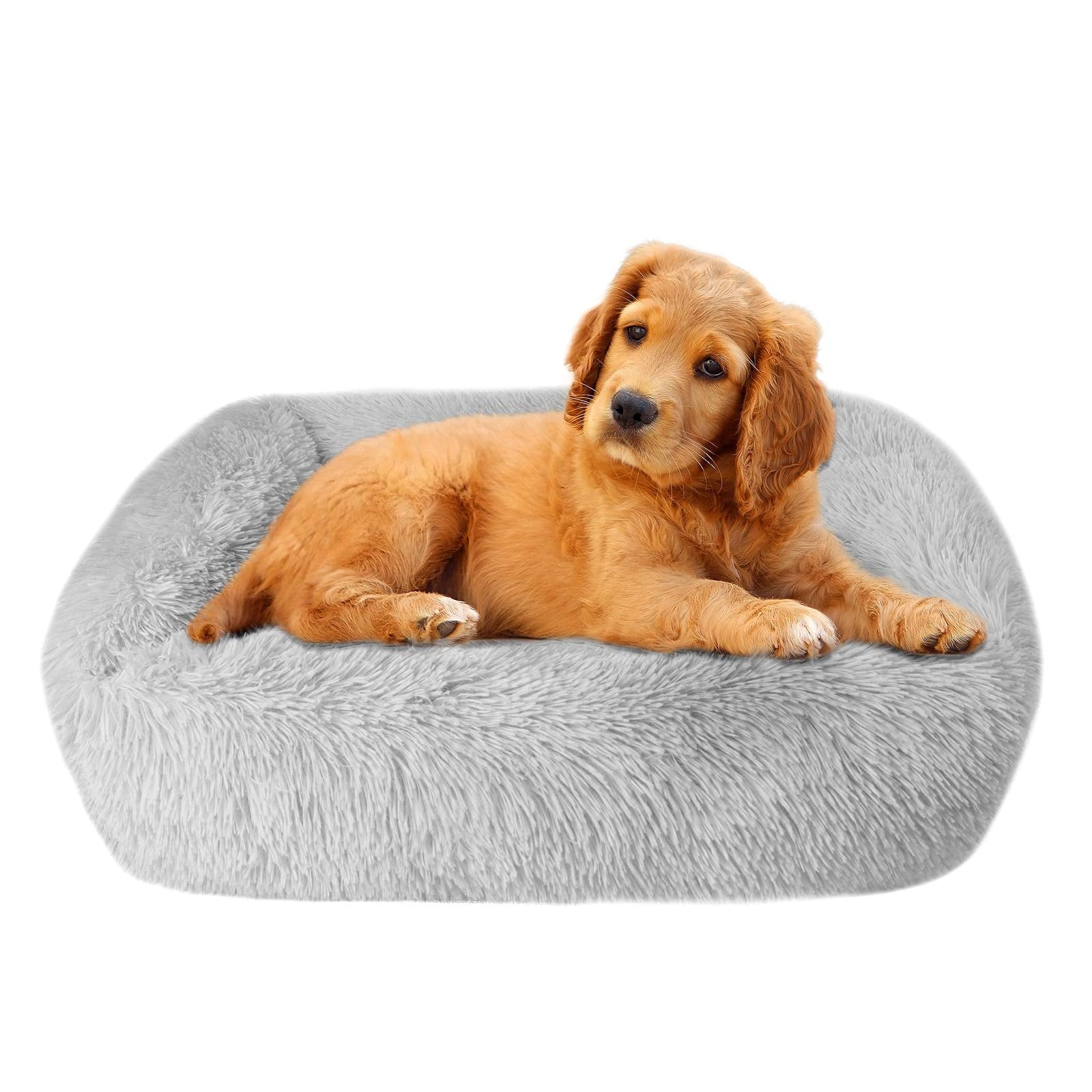 Lucky Monet Dog Bed For Large Dogs 31.5'' X 27.6'', Fluffy Calming Cat Bed, Washable With Sides, Soft Crate For Sleeping (L, Lig