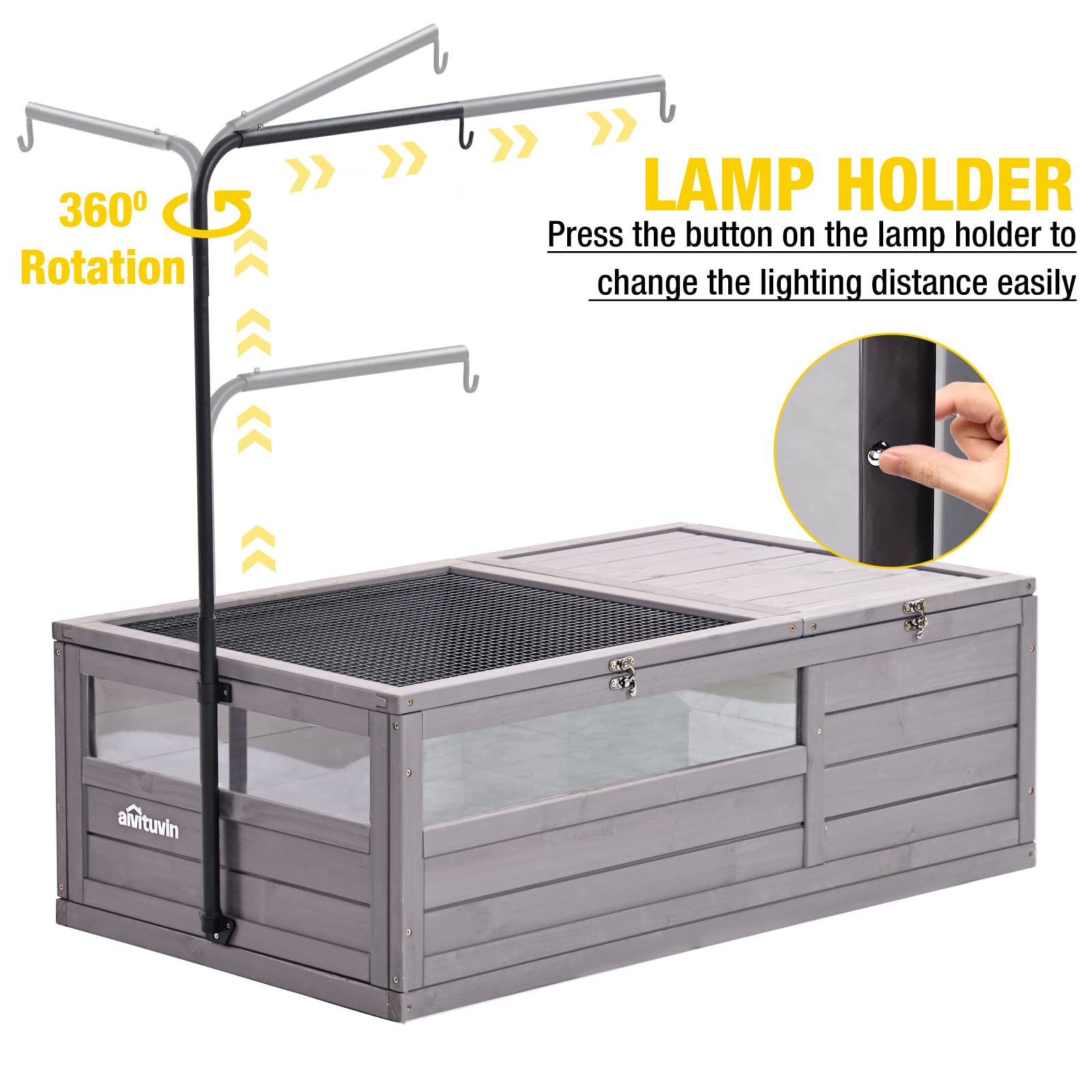Aivituvin Wooden Tortoise House Large Tortoise Habitat Cage, Indoor Tortoises Enclosure For Small Animals, Outdoor Reptile Cage - Upgraded Weatherproof Bottom