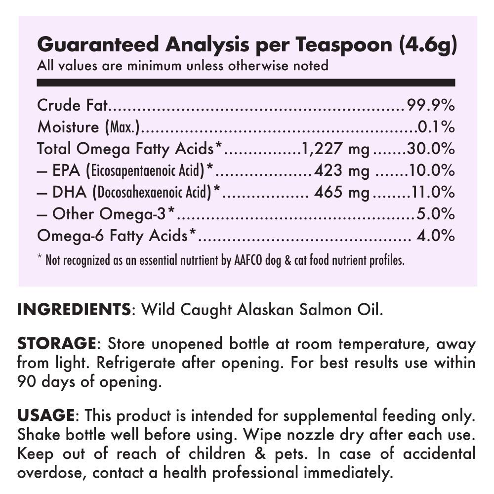 Wild Alaskan Salmon Oil for Dogs & Cats - Pure Fish Omega 3 6 9 Liquid EPA DHA Fatty Acids - Skin & Coat Supplement - Supports J