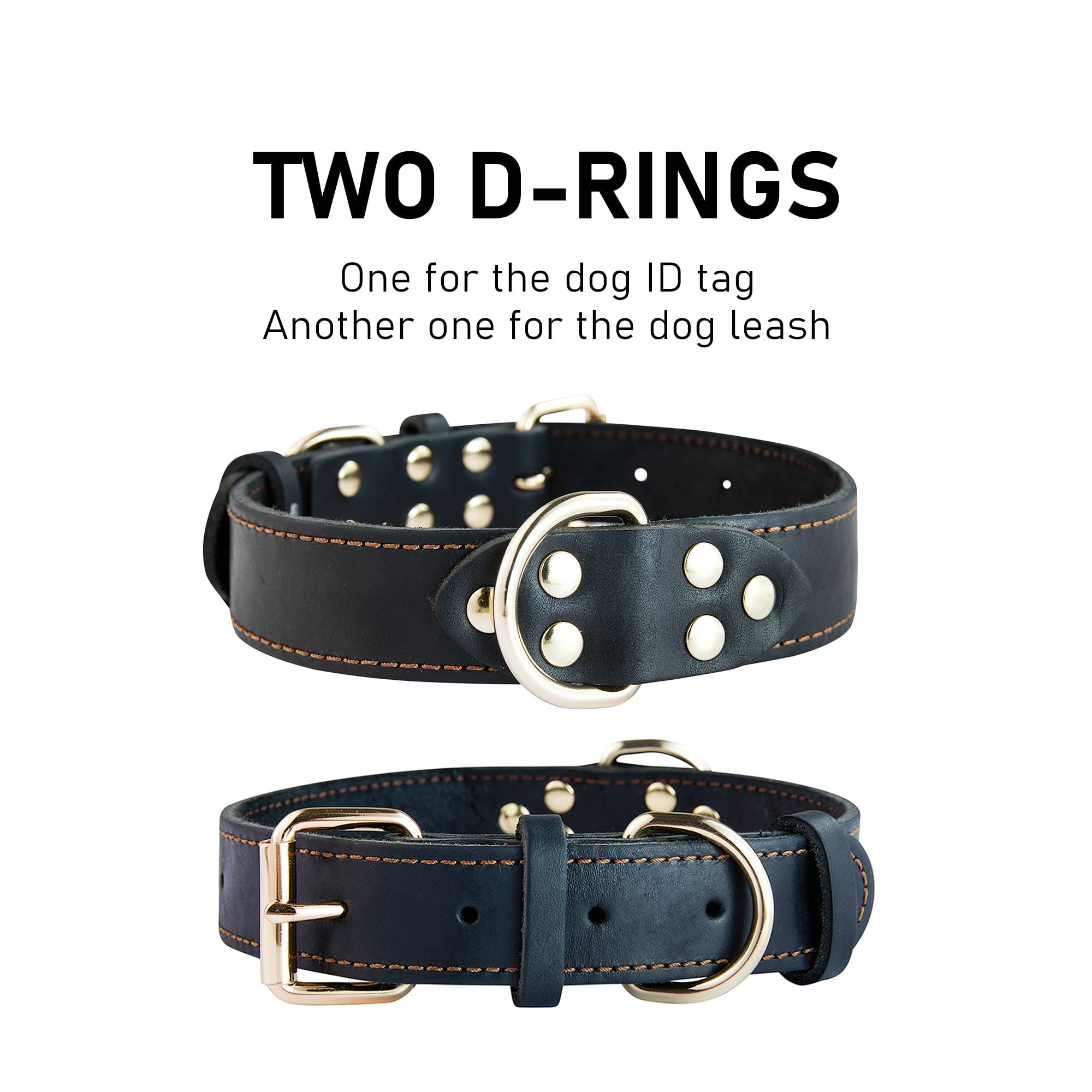 Daihaqiko Genuine Leather Dog Collar, Heavy Duty Dog Collar, Wide Dog Collar For Small Dog, Medium Dog, Large Dog And Extra Large Dog (M: 1' Wide For 15.2'-19.2' Neck, Single Stitch - Black)