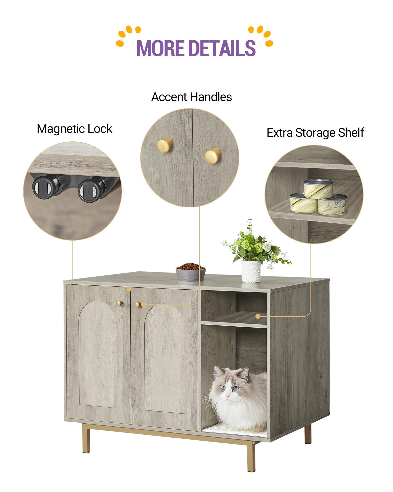 Hzuaneri Cat Litter Box Enclosure, Hidden Litter Box Furniture, Wooden Pet House Side End Table, Storage Cabinet Bench, Fit Most