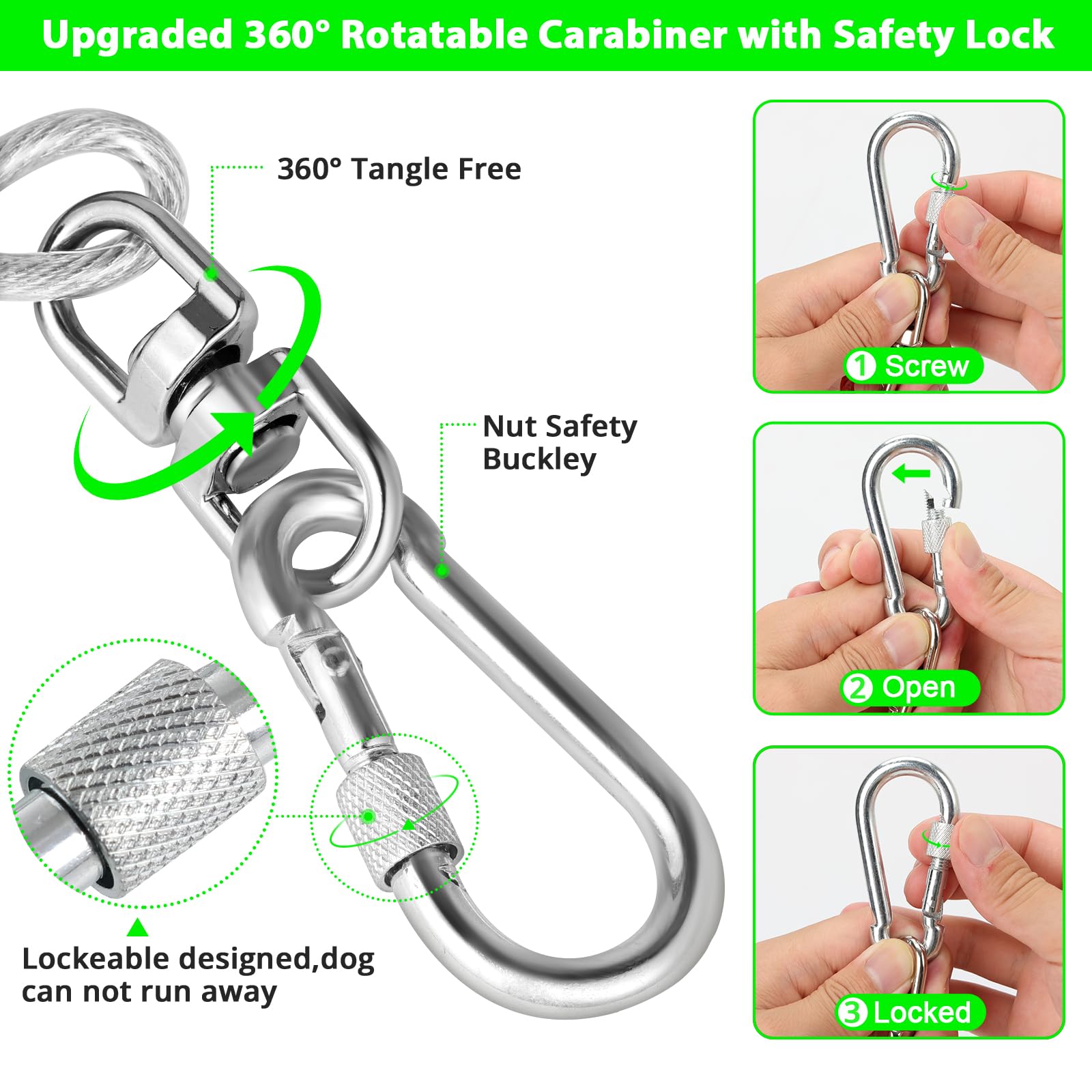 Jenico Dog Tie Out Cable: 10 Ft Dog Lead For Yard - Heavy Duty Chain Leash Outside For Small Large Dogs Up To 500 Lbs - Outdoor