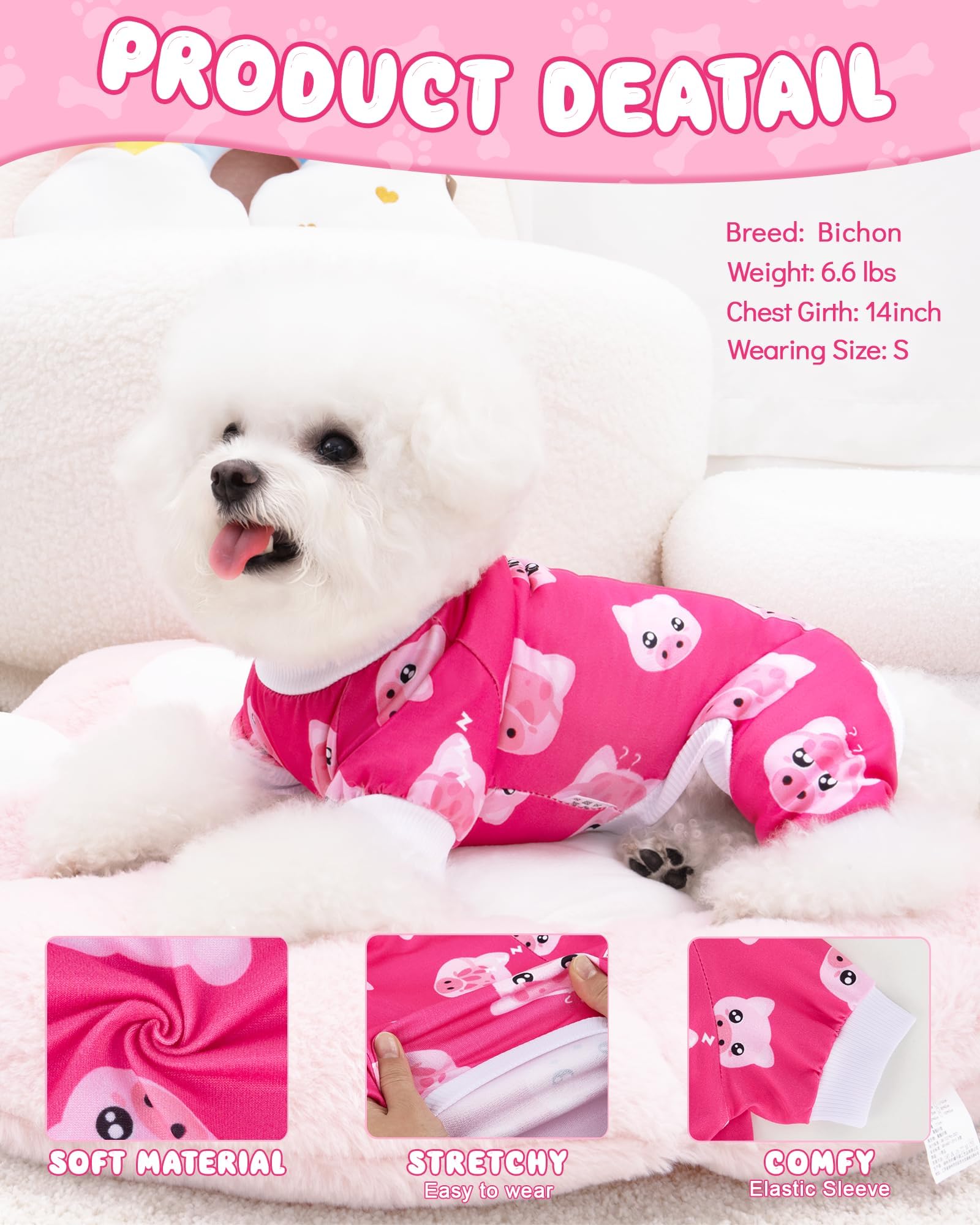 Xpudac Dog Pajamas Soft Stretchy Pig Dog Clothes For Small Medium Dogs Pet Jumpsuit Cat Apparel-Xl