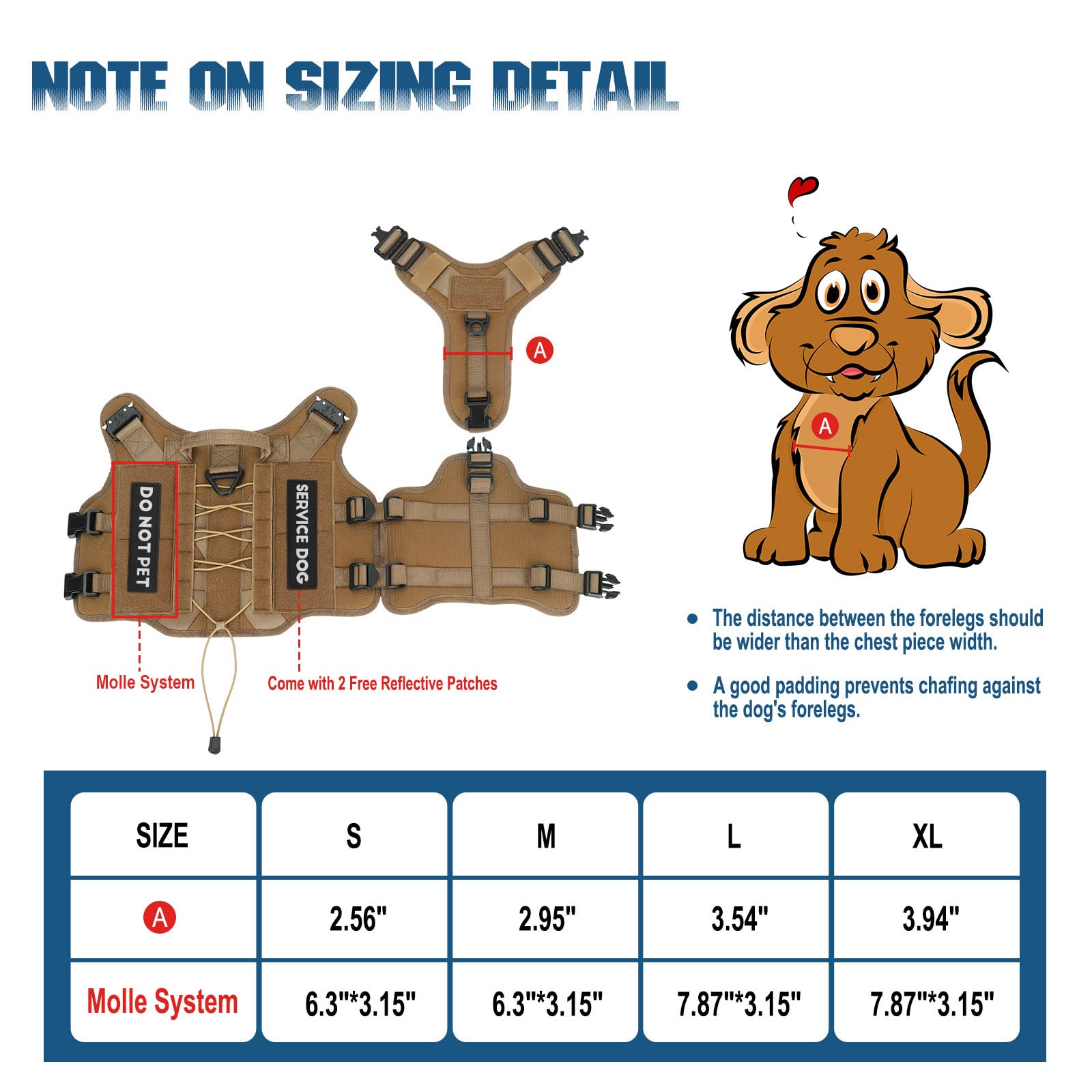 Petnanny Tactical Dog Harness - Service Dog Harness Emotional Support Dog Vest For Medium Large Dogs, No Pull Esa Dog Vest With Hook & Loop, Working Molle Vest For Training Huntin(Khaki,L)