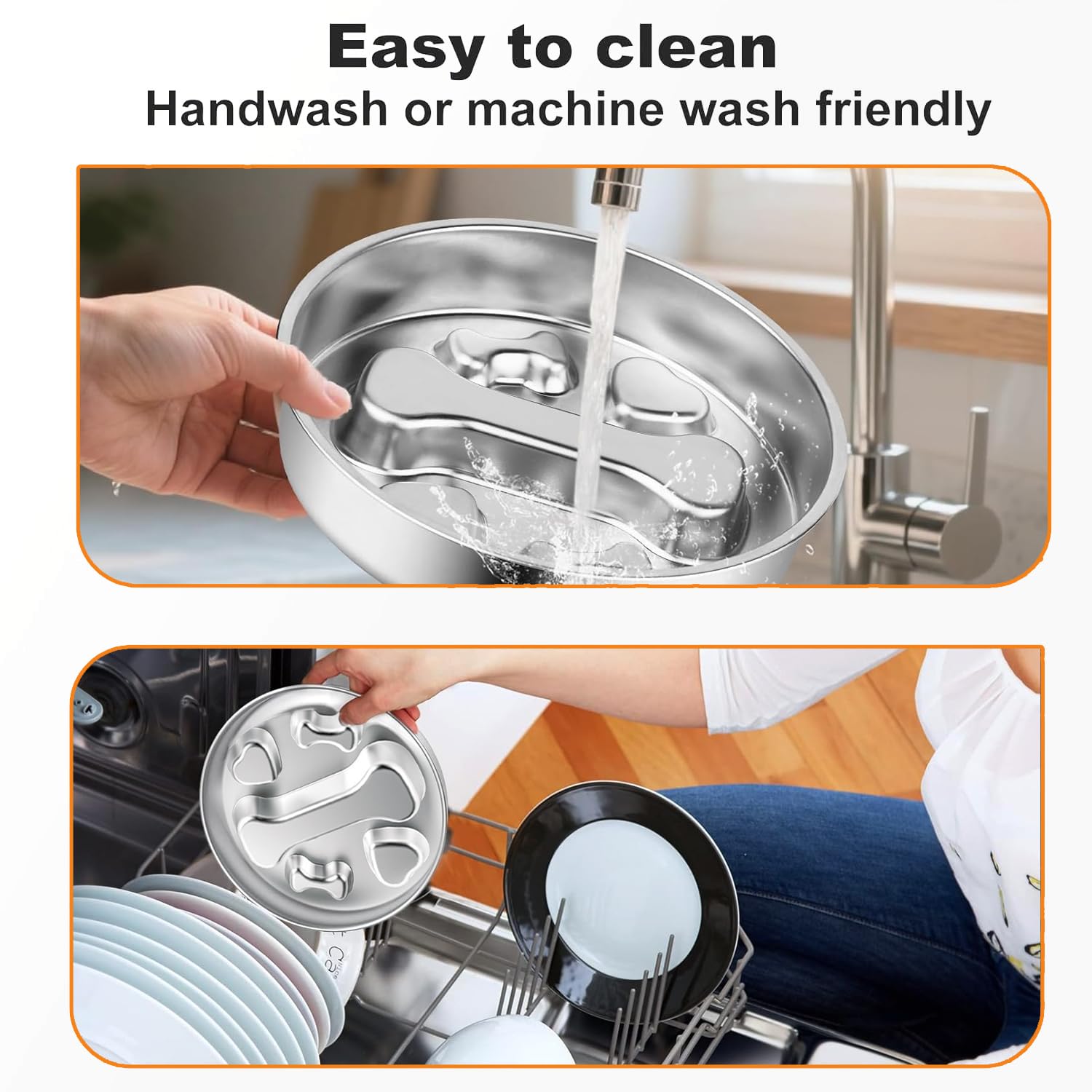 Stainless Steel Slow Feeder Dog Bowls,2 Pcs Slow Food Bowl for Dog & Cat - 2 Cups Capacity,Bone-Shaped Design Pet Food Holder,Me