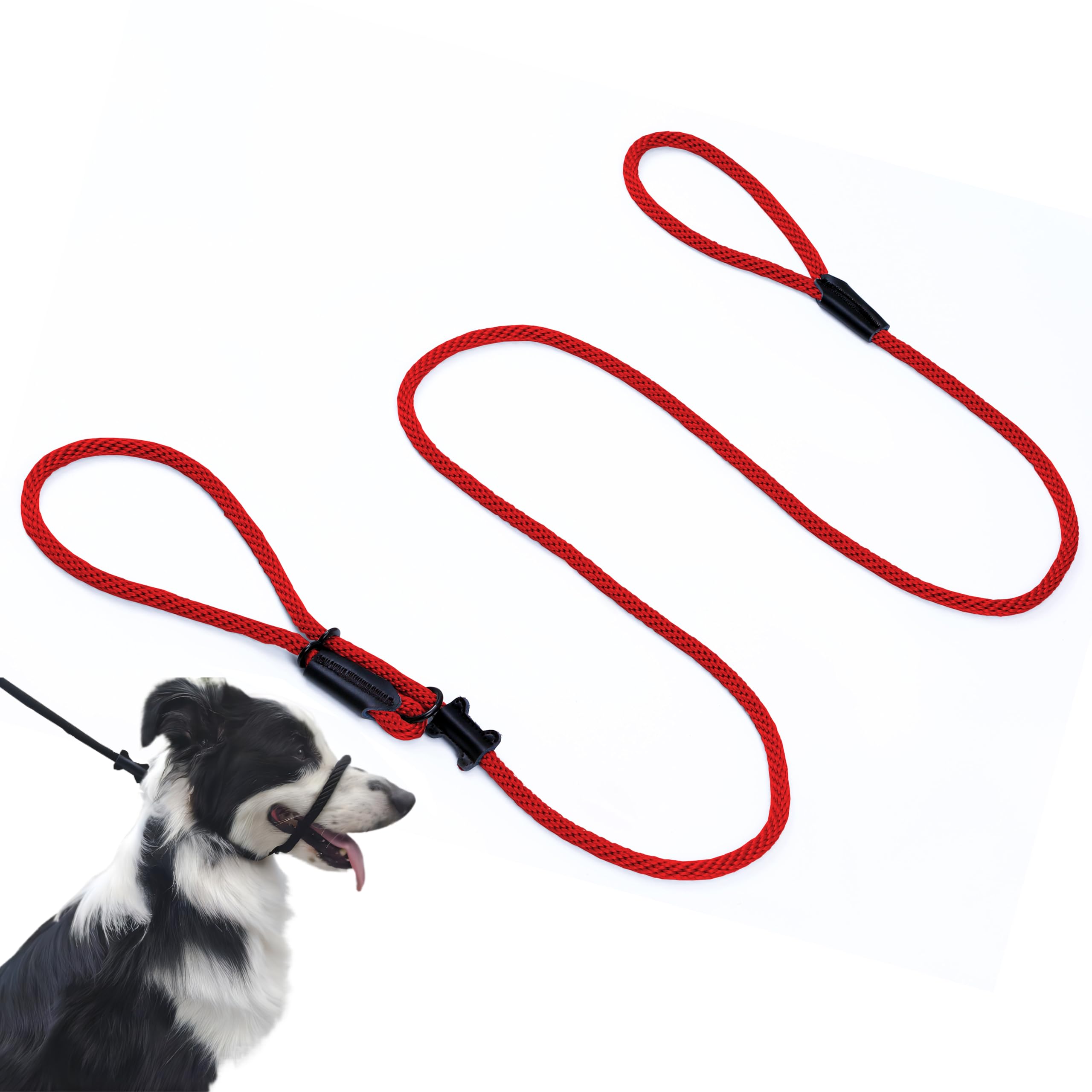 Multifunctional Figure 8 Padded Head Halter Walking Training Leather Stopper Slip Lead Dog Rope Leash Muzzle (Red)