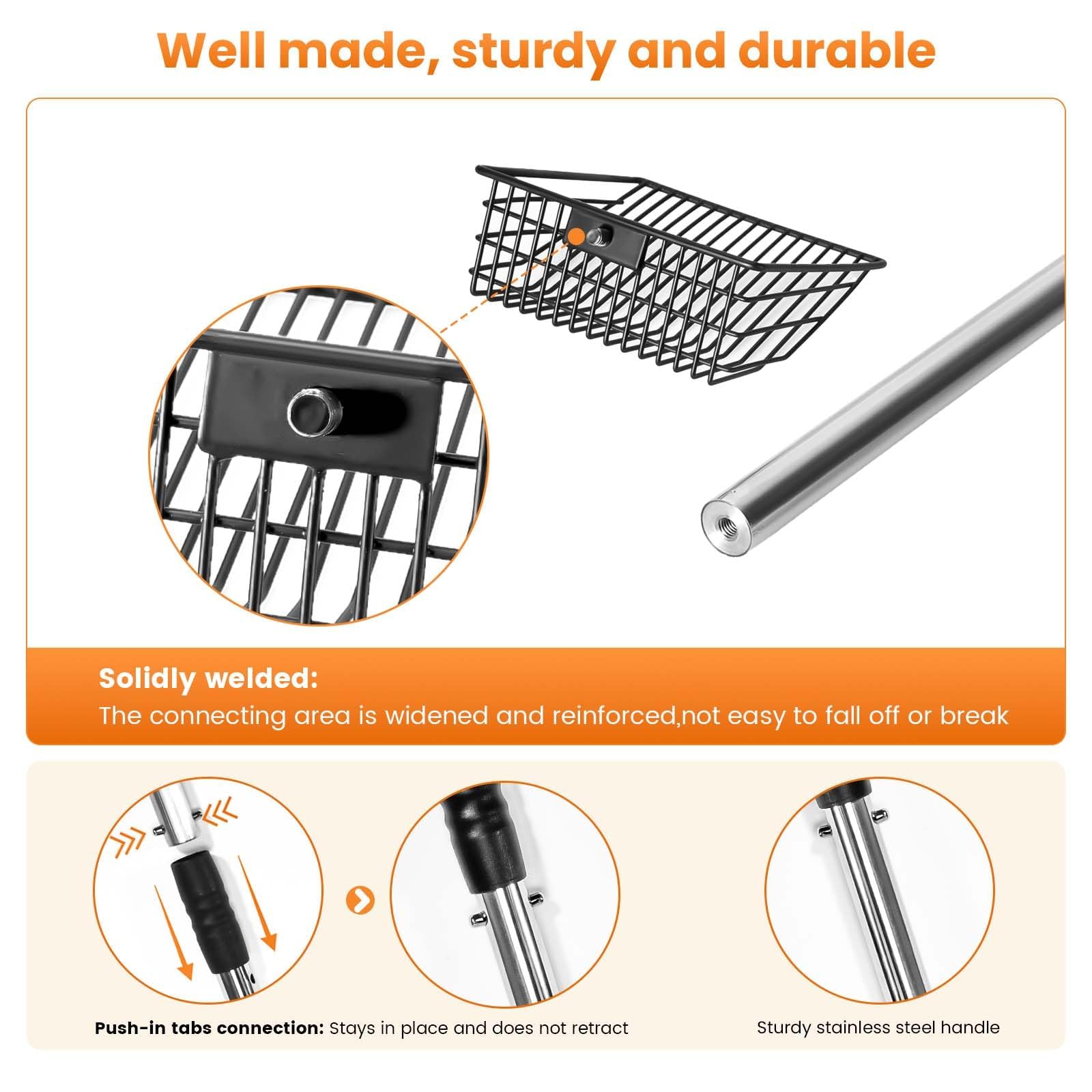 PETOCAT Metal Cat Litter Scoop with Holder, 43 Extendable Long Handle Cat Scooper for Litter Box, Solid & Durable, Deep Shovel f