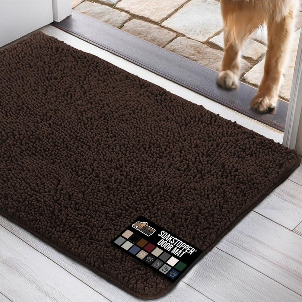 GORILLA GRIP Dog Doormat, Absorbent Doormats for Muddy Dogs Paws, 36x24 Machine Washable Soakstopper Rugs, Cleaner Floors, US De