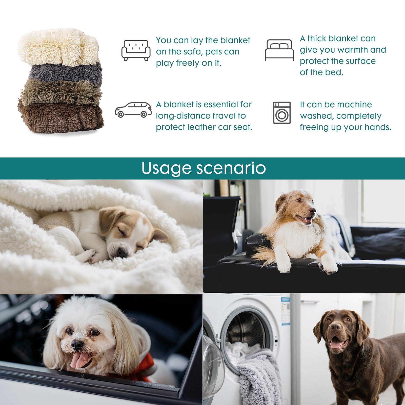Gogobunny Waterproof Dog Blanket For Large Dogs, Cats, Puppy, Reversible Faux Fur Pet Throw Blanket, Washable, Calming Furniture