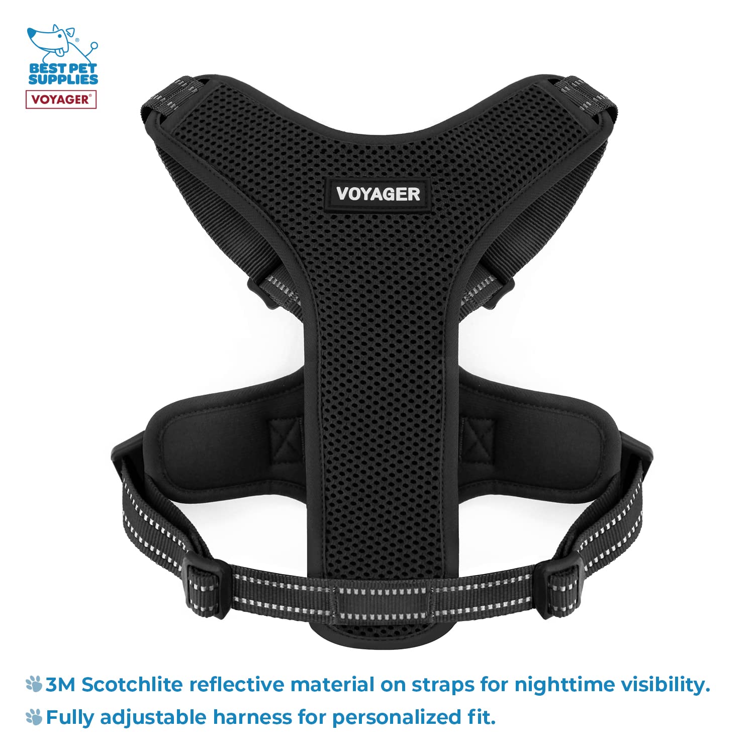 Air Frontier Mesh Dog Harness With And Reflective Dog Leash Set, Reflective Stitching, And Lightweight Breathable No-Pull Design, Adjustable Neck And Chest Straps For Small To Large Breeds - Bk, Xs