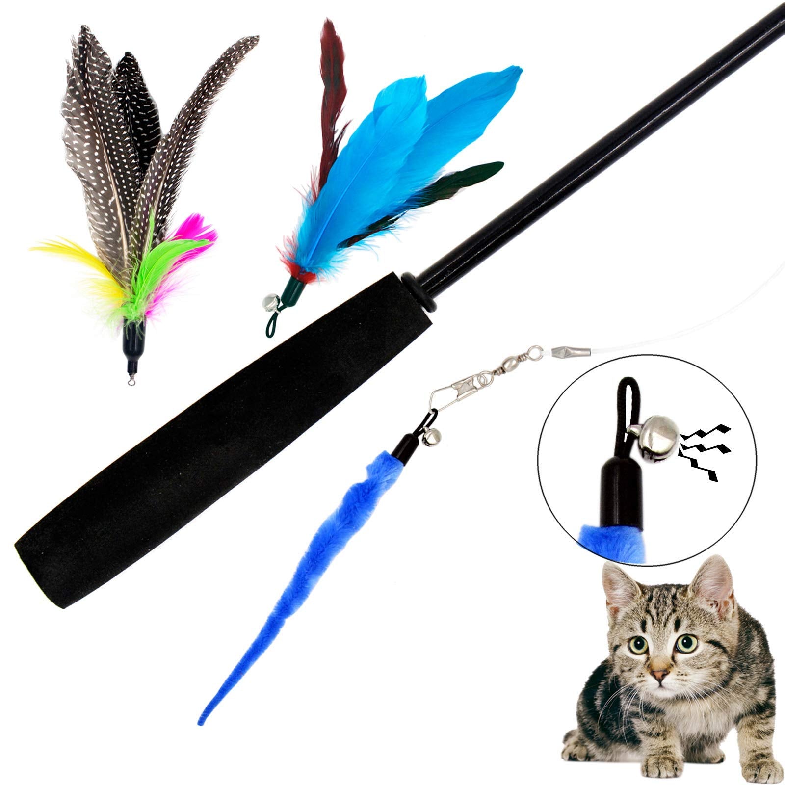 Tienailing Cat Feather Toys Refills Cat Wand Replacement Feathers, 10 Pcs Feather Cat Toy Refills, Cat Toy Wand Attachments Feathers For Cat Toys