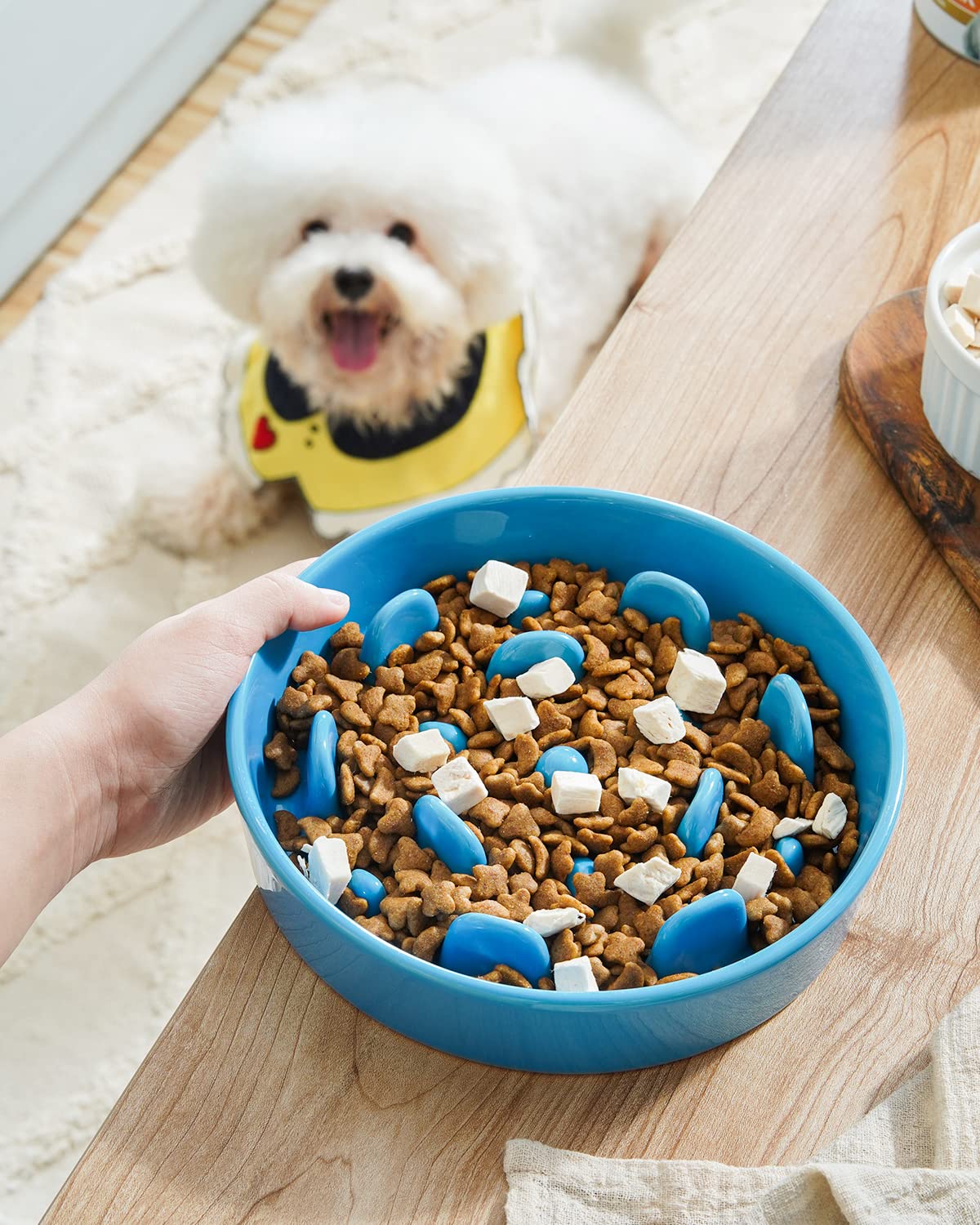 LE TAUCI Slow Feeder Dog Bowls Ceramic, 1.5 Cups Slow Eater Bowl for Dogs, Puppy Slow Feeder Bowl for Fast Eaters, Dog Dishes to