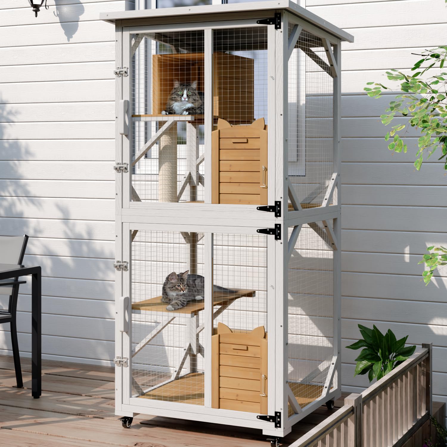 OFIKA Cat House Catio Outdoor Enclosure with Waterproof Roof,71 cat House & Condos on Wheels for Outdoor Patio,Cat Window Box,