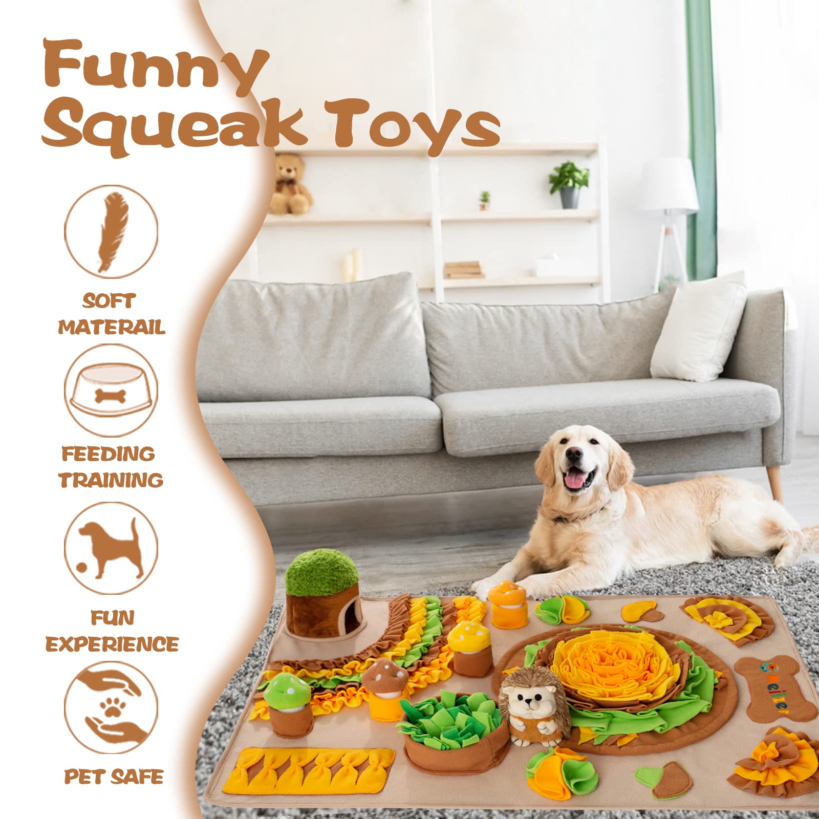 Meilzer Large Snuffle Mat for Dogs 40'' x 27.5'' Sniff Mat with Hedgehog Puzzle Toy Squeaky Mushrooms Interactive Toys Portable