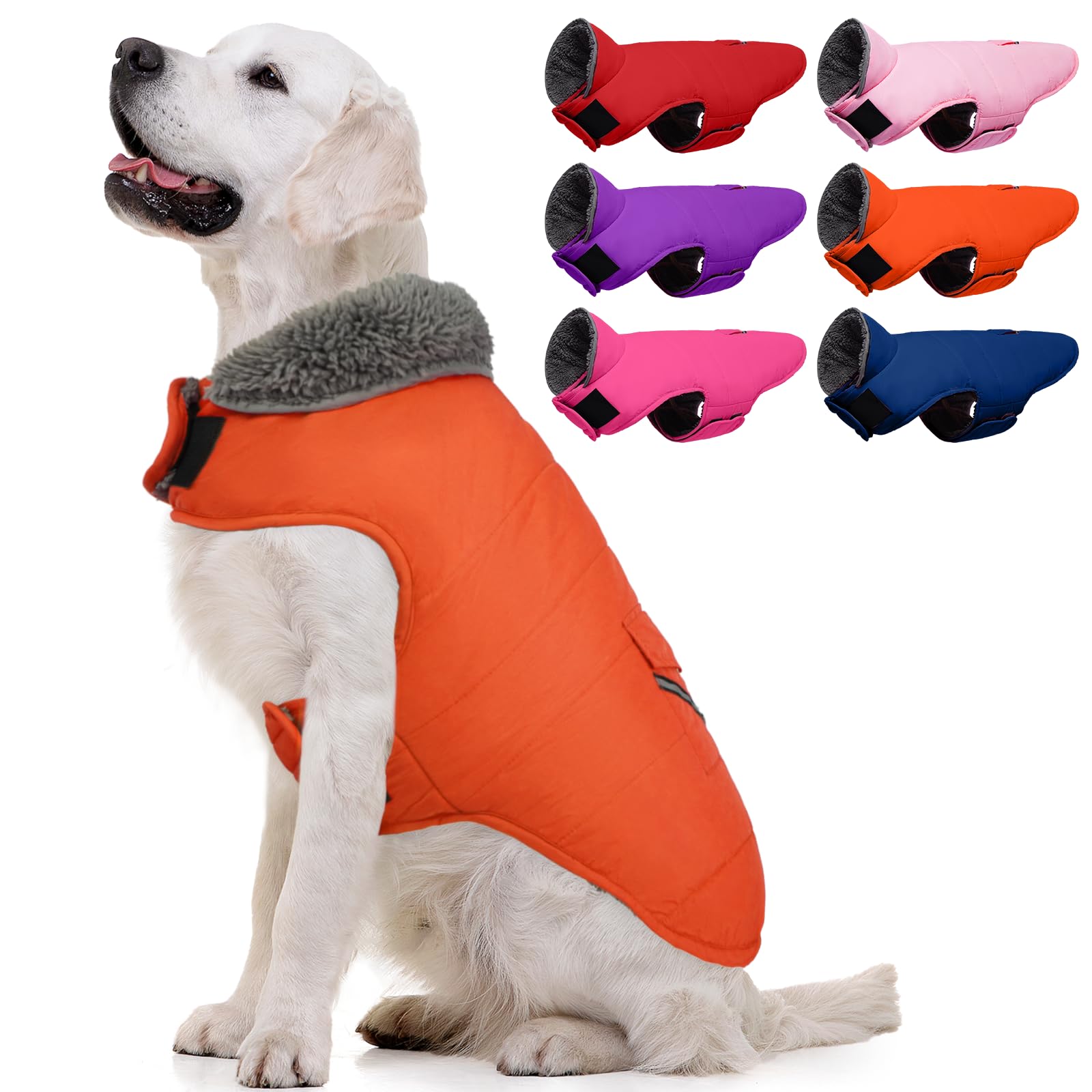 MIGOHI Warm Dog Coat, Winter Dog Jacket for Cold Weather, Reflective Windproof Dog Fleece Vest Thick Dog Apparel with Leash Hole
